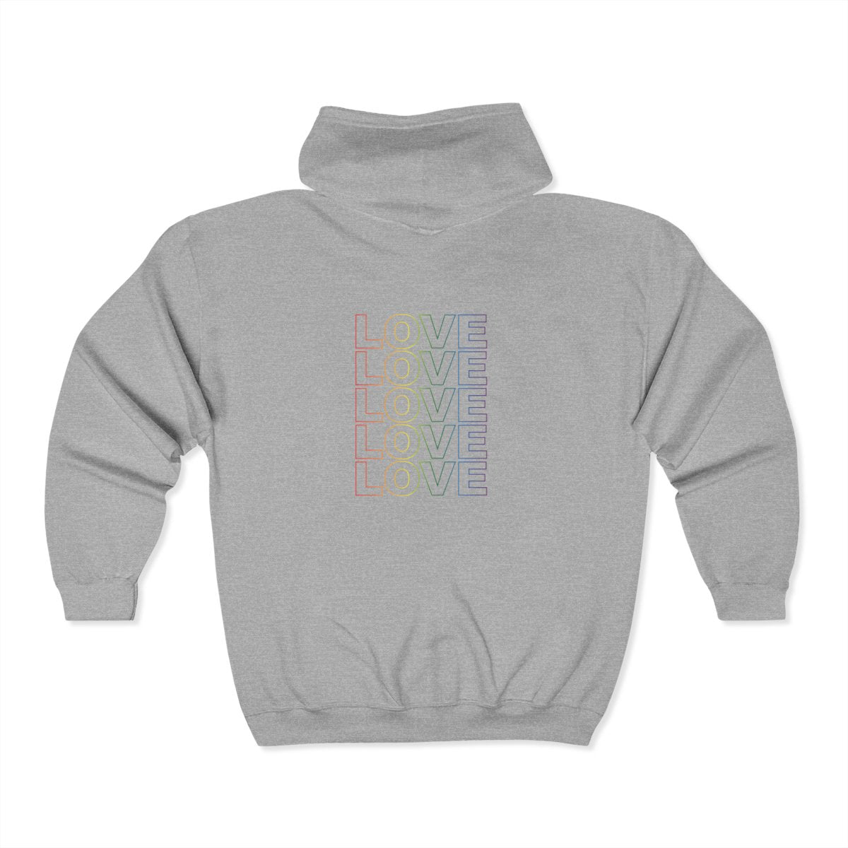 Live Love Be Peace and Love in Rainbow on Grey Back.