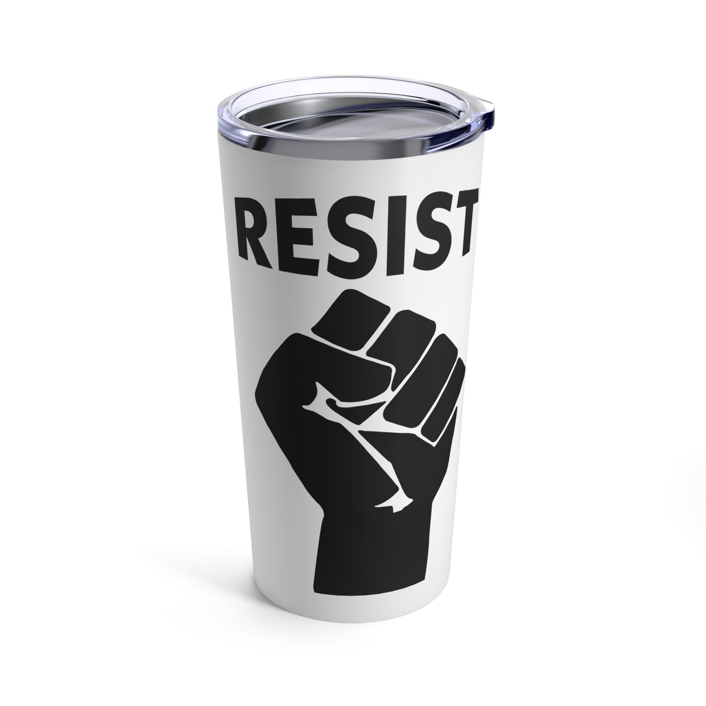 RESIST 20oz stainless steel tumbler in black on white - vacuum insulated travel mug for social justice advocates