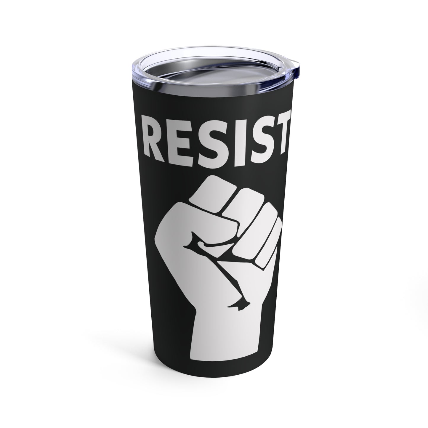 Live Love Be Peace RESIST tumbler in white on black - 20oz stainless steel vacuum insulated travel mug for activists