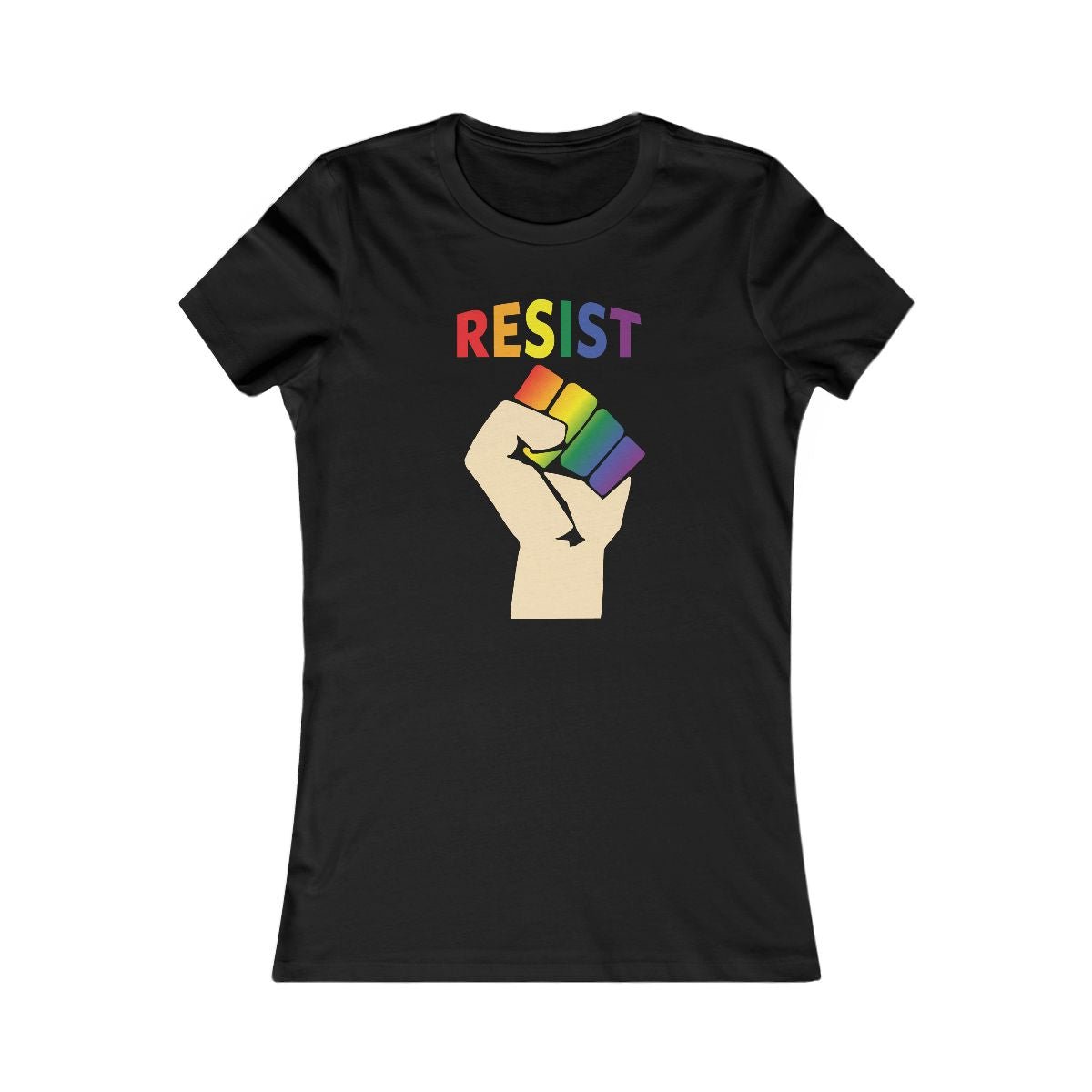 Pride Resist Womens T-Shirt Rainbow on Black