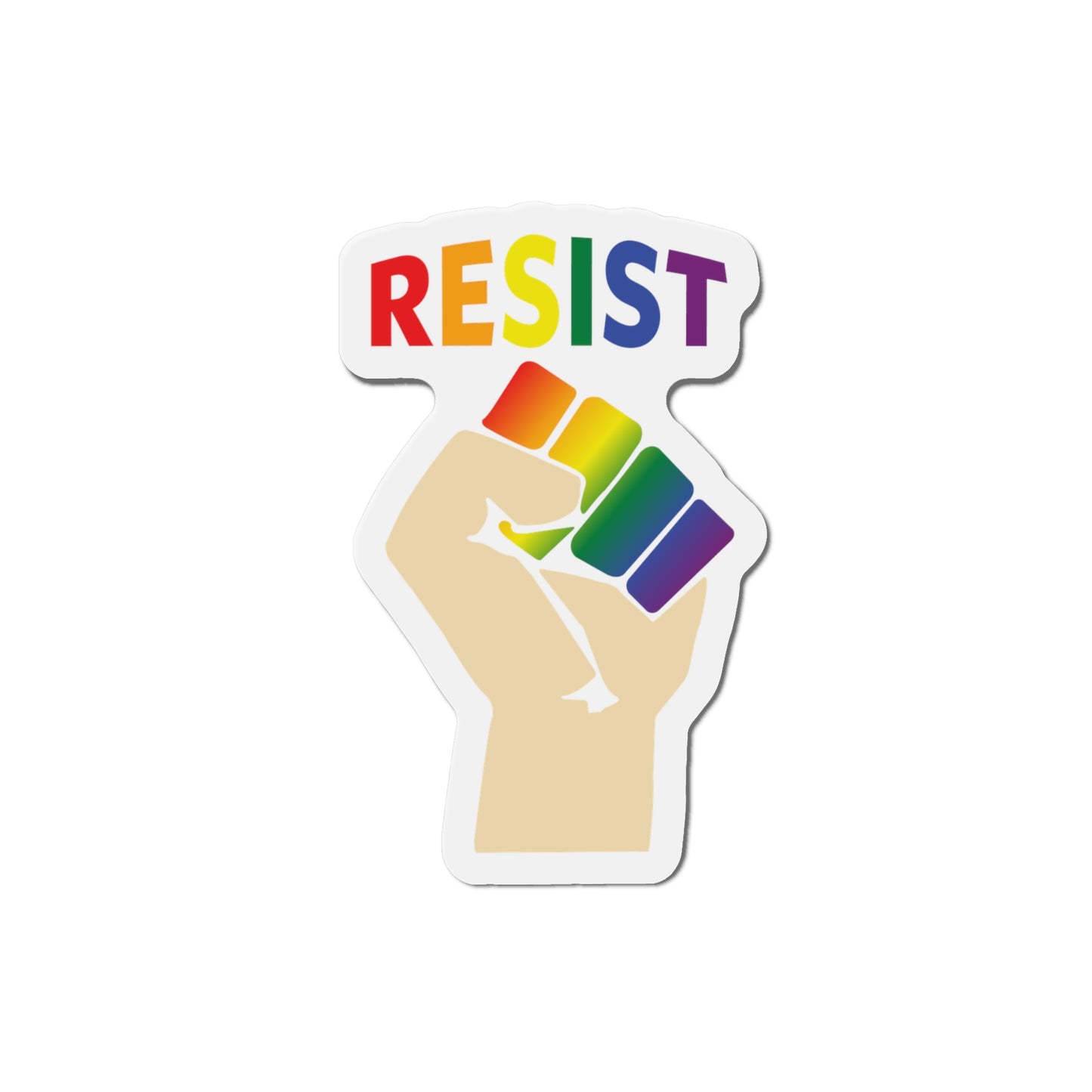 Live Love Be Peace RESIST die cut magnet in rainbow