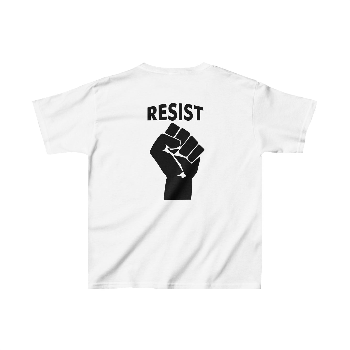 Kids Live Love Be Peace Resist T-Shirt Black on White Back.