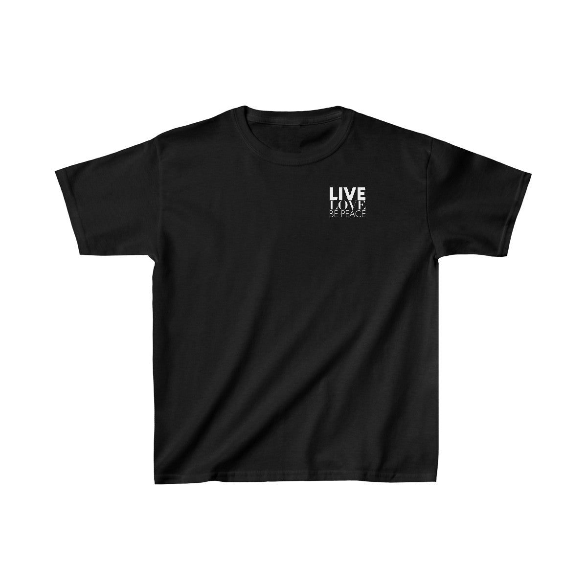 Kids Live Love Be Peace Resist T-Shirt White on Black Front.