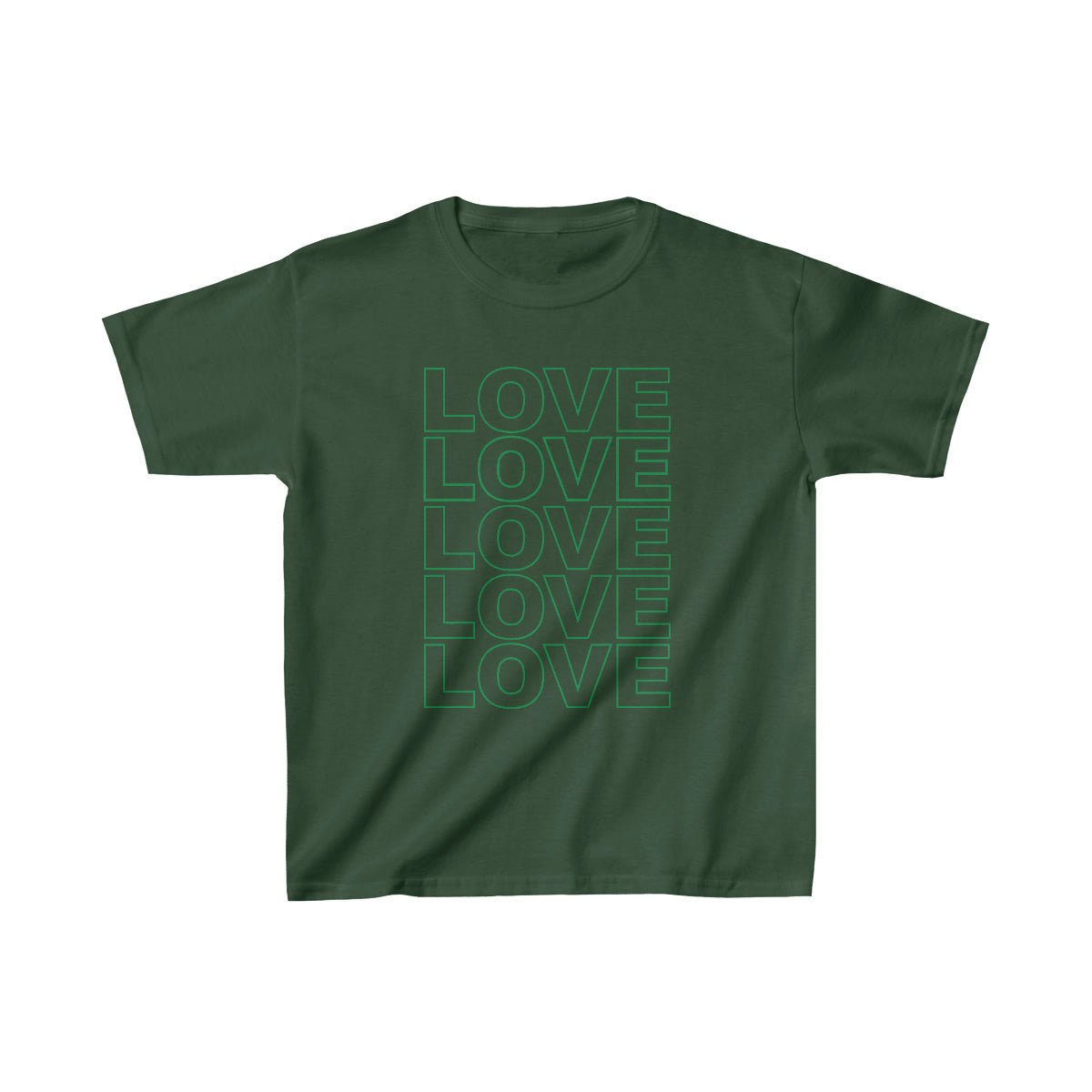 Kids' LOVE Stack Cotton Tee - Green on Forest Green