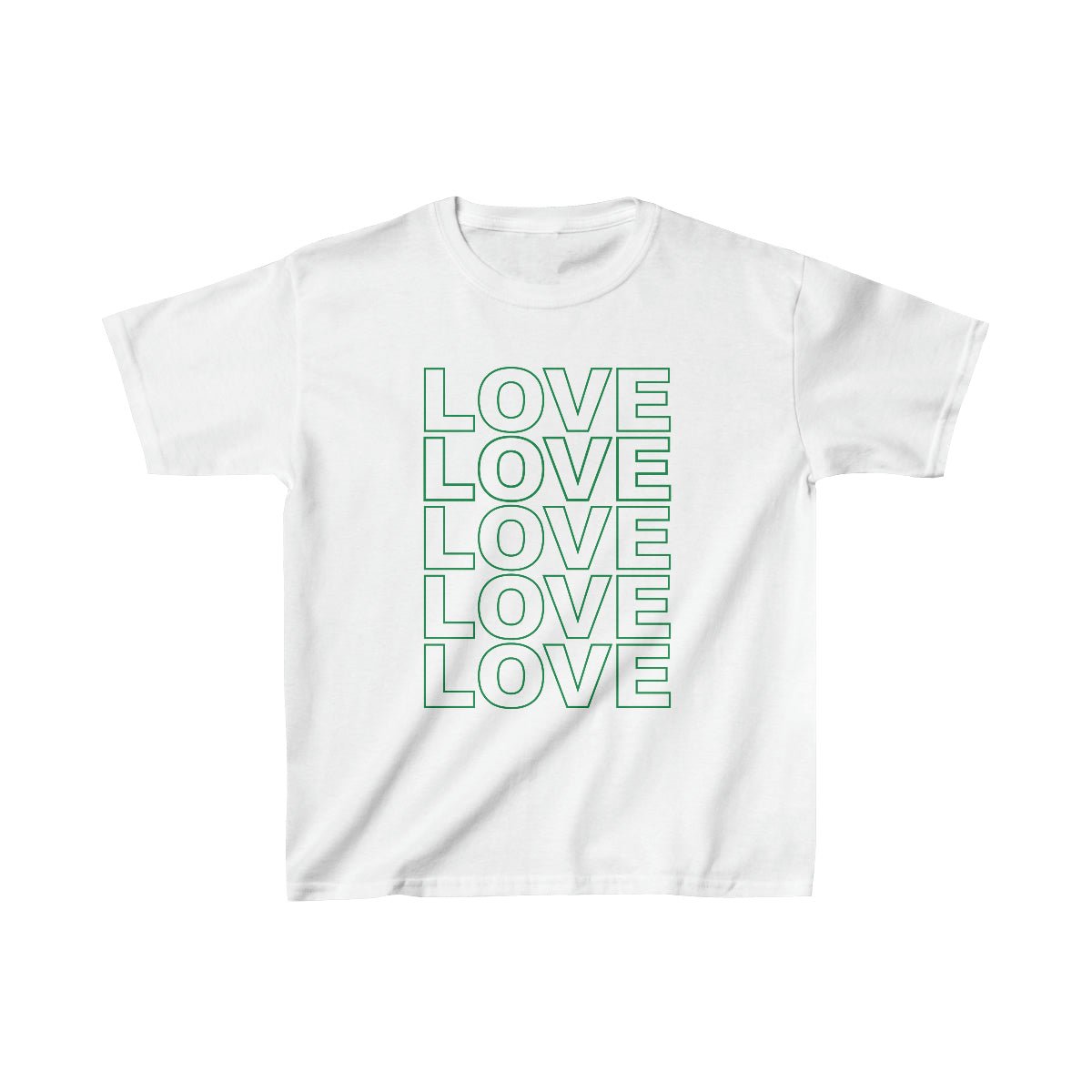 Kids' LOVE Stack Cotton Tee - Green on White