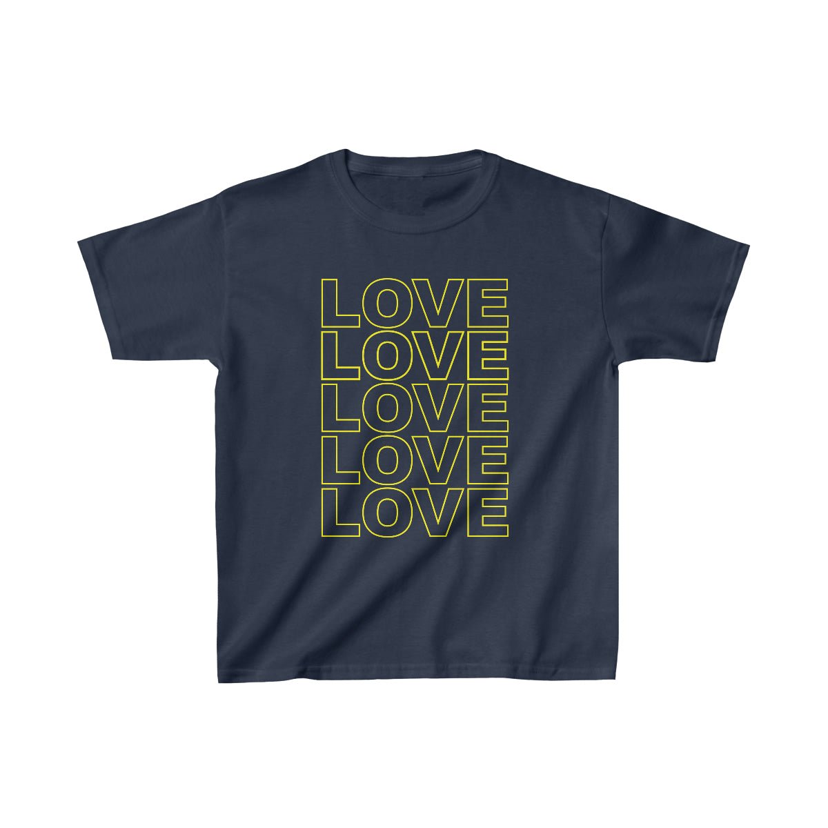 Kids' LOVE Stack Cotton Tee - Yellow on Navy