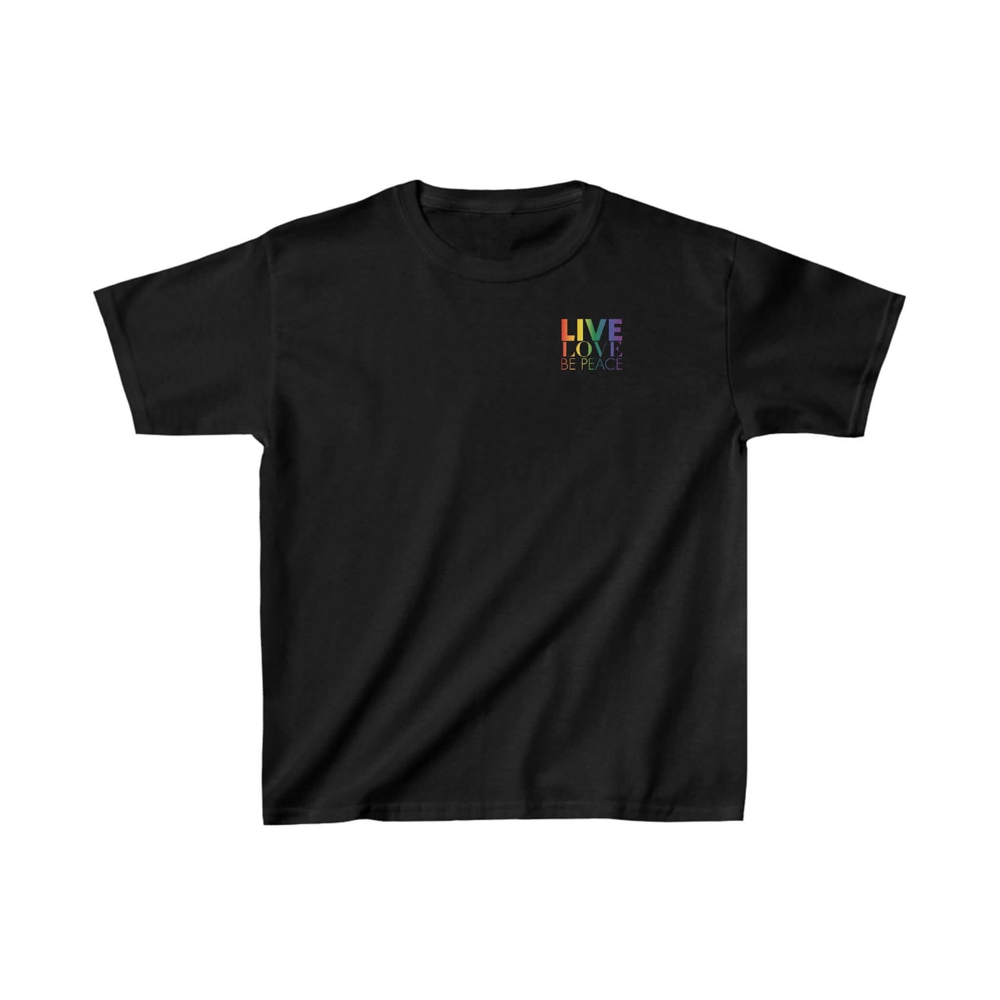 Kids Pride Live Love Be Peace and RESIST T-shirt in Rainbow on Black Back