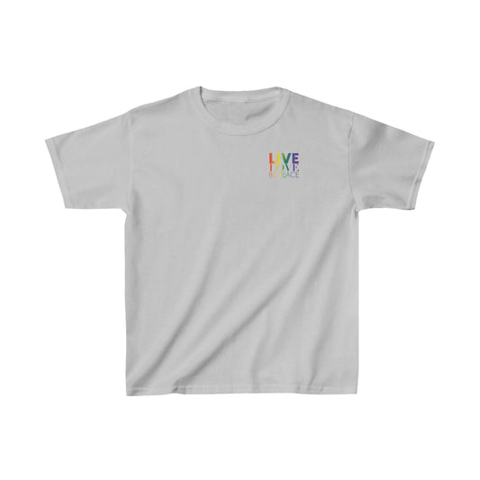 Kids Pride Live Love Be Peace and RESIST T-shirts in Rainbow on Grey Front