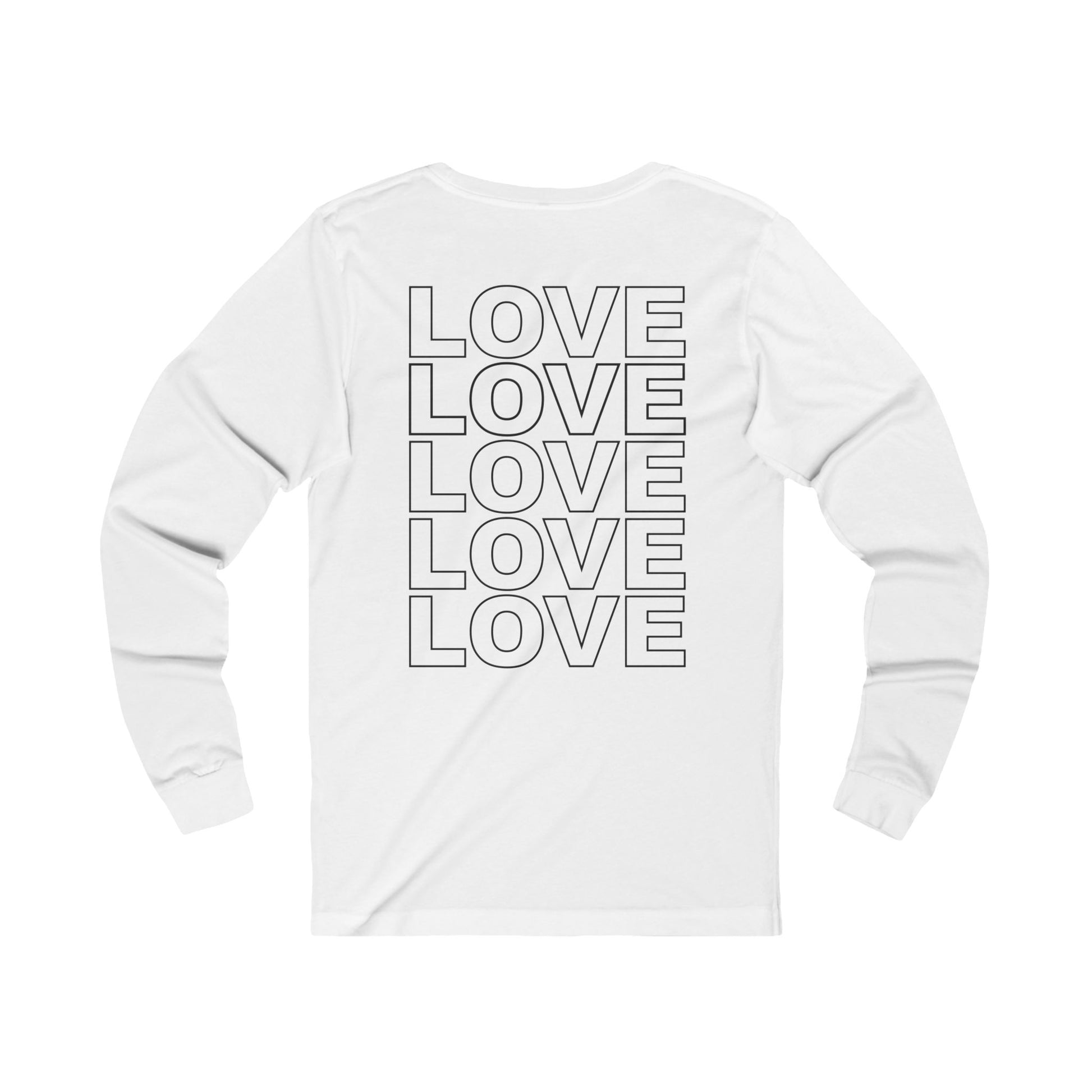 Live Love Be Peace and 'LOVE' Long Sleeve T-shirt in Black on White Back