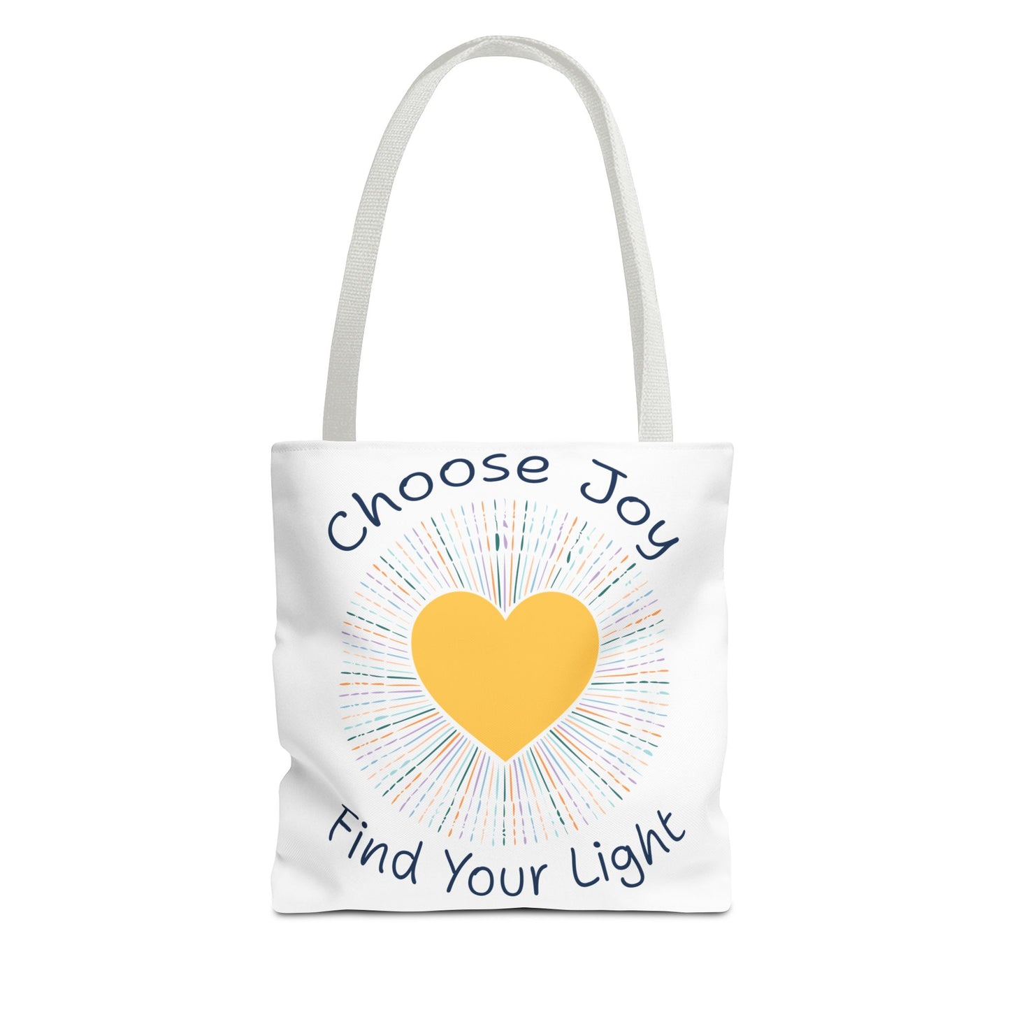 Choose Joy tote bag by Live Love Be Peace featuring a white canvas body with white handles
