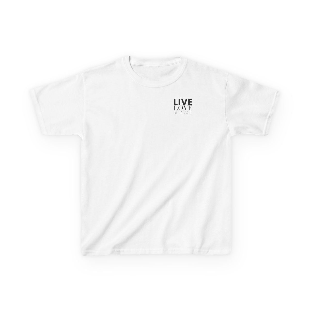 Live Love Be Peace logo front kids t shirt in black on white