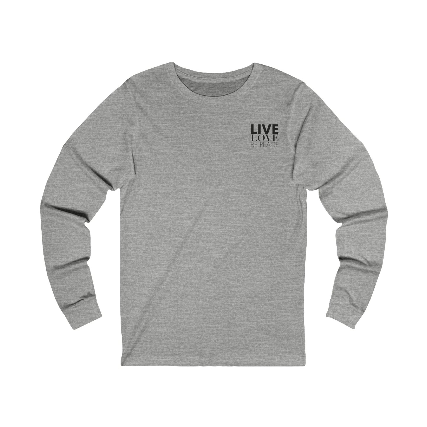 Live Love Be Peace logo front long sleeve t shirt in black on grey