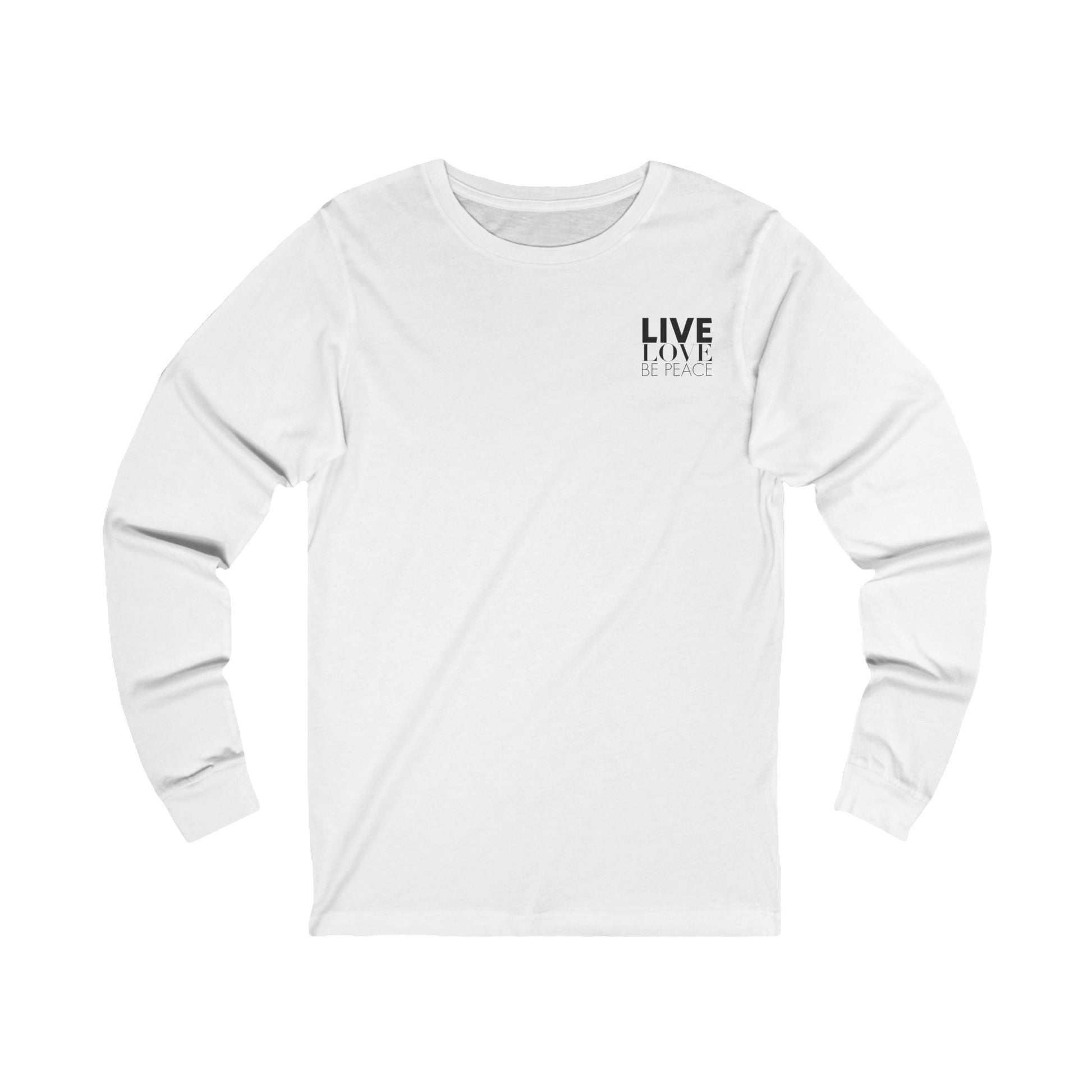 Live Love Be Peace logo front long sleeve t shirt in black on white