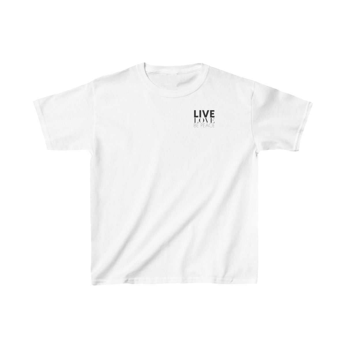 Live Love Be Peace logo front kids t shirt in black on white