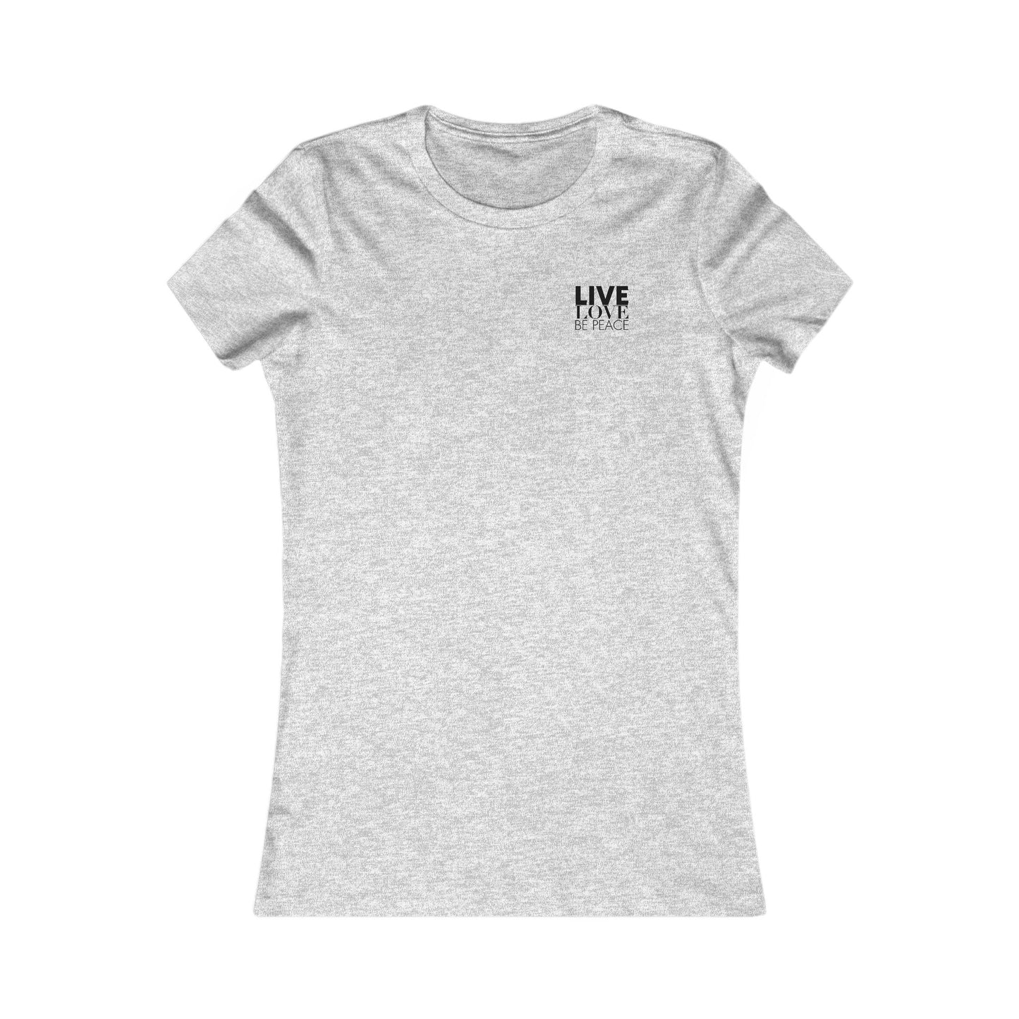 Live Love Be Peace logo front women’s t shirt in black on grey 
