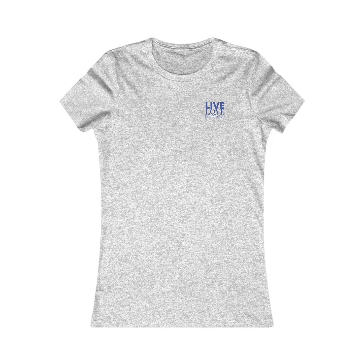 Live Love Be Peace logo front women’s t shirt in blue on grey