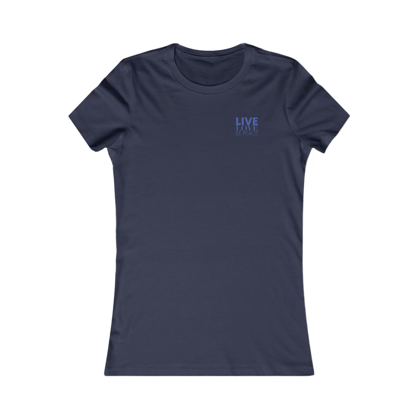 Live Love Be Peace logo front women’s t shirt in blue on navy