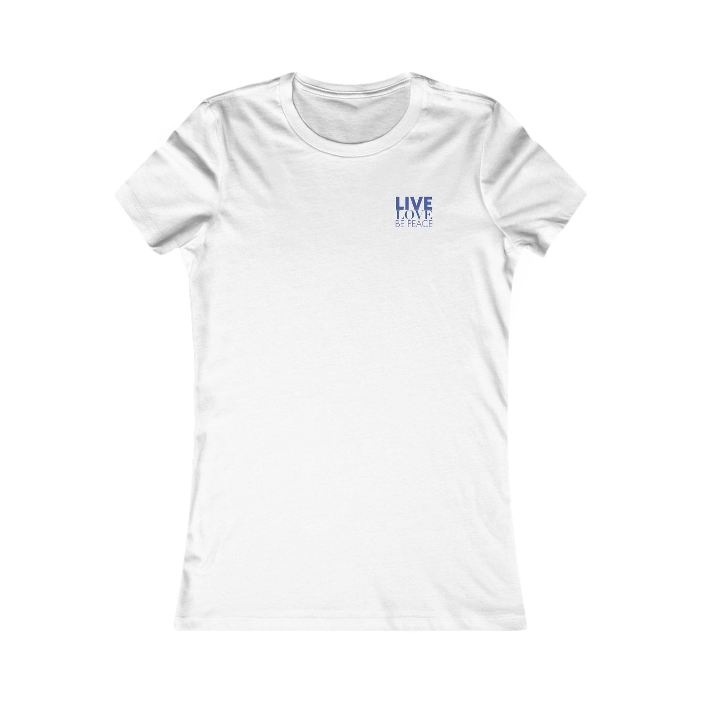 Live Love Be Peace logo front women’s t shirt in blue on white