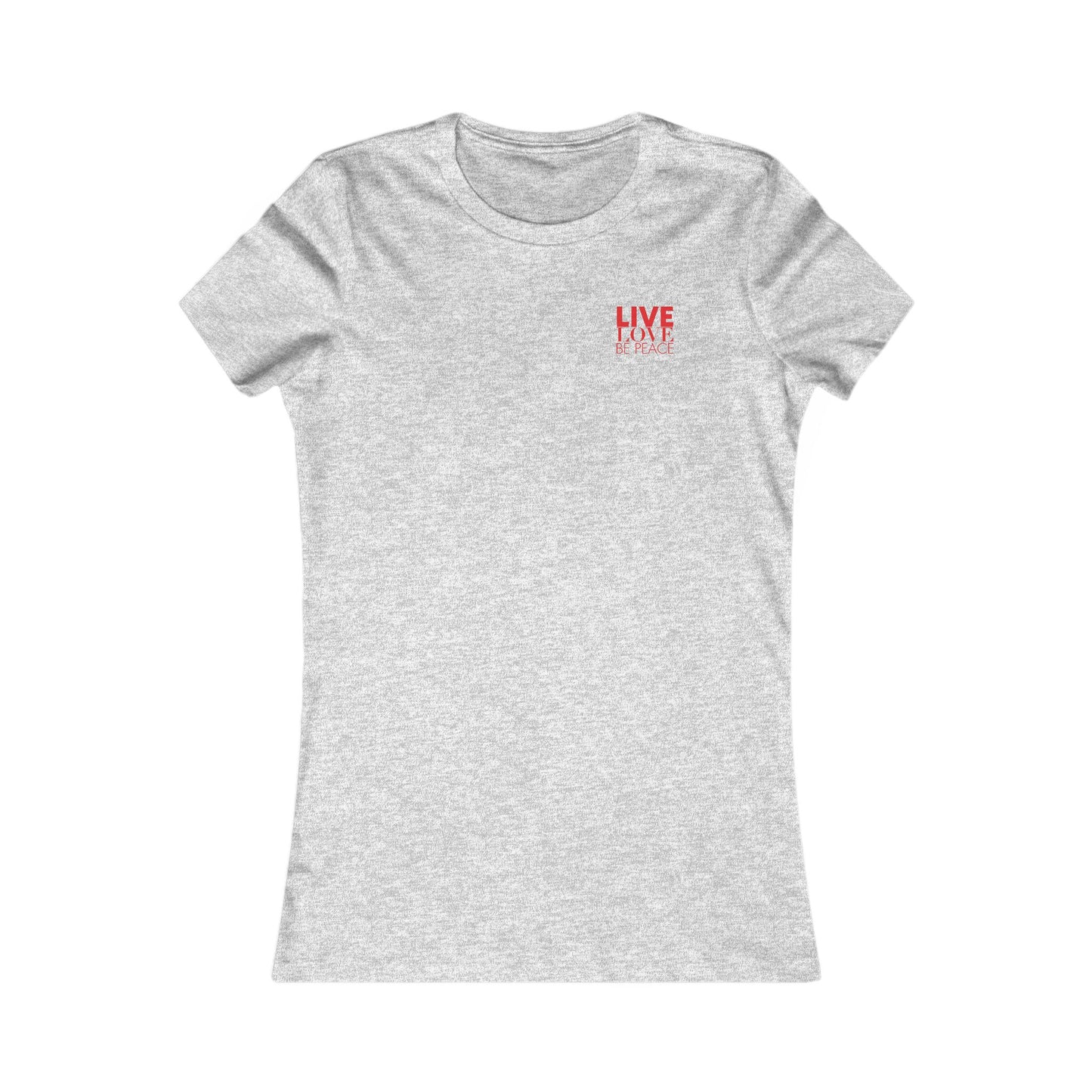 Live Love Be Peace logo front women’s t shirt in red on grey