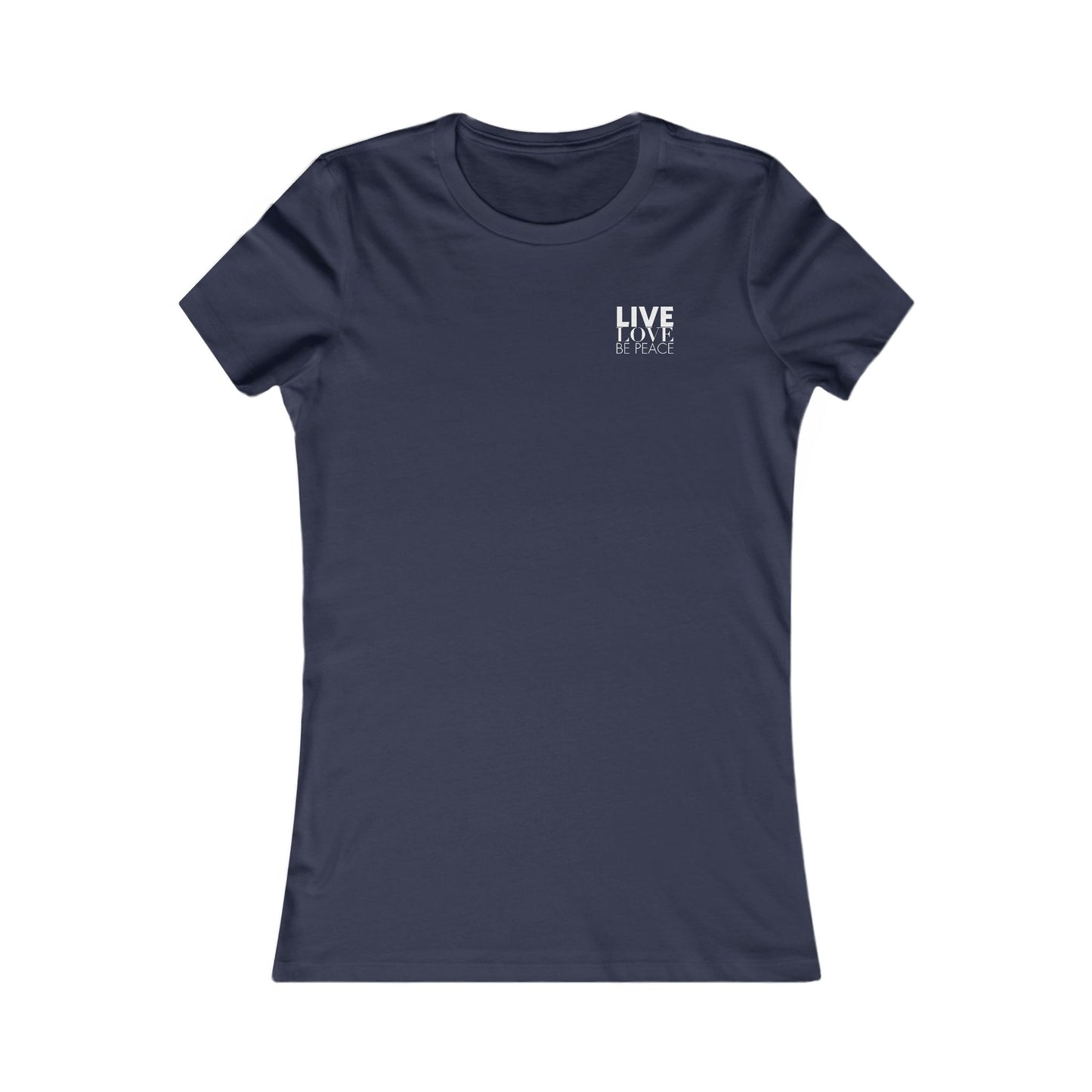 Live Love Be Peace logo front women’s t shirt in white on navy