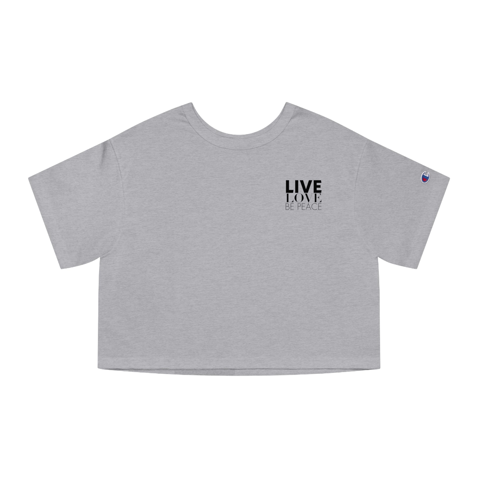 Live Love Be Peace Love Crop Top T-shirt in Black on Grey Front.