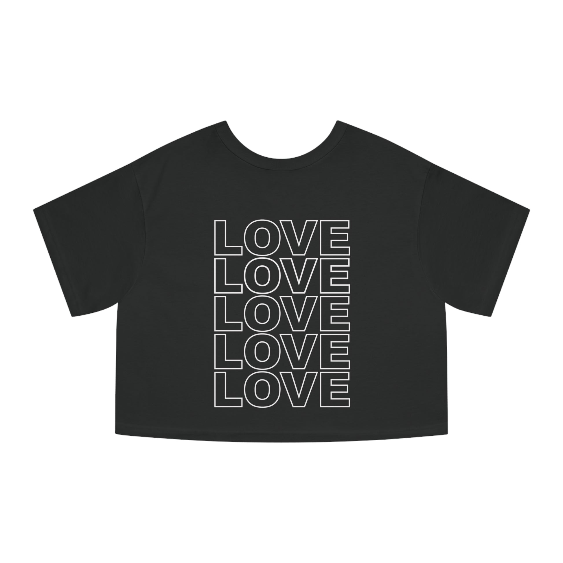 Live Love Be Peace LOVE Crop Top T-shirt in White on Black Back