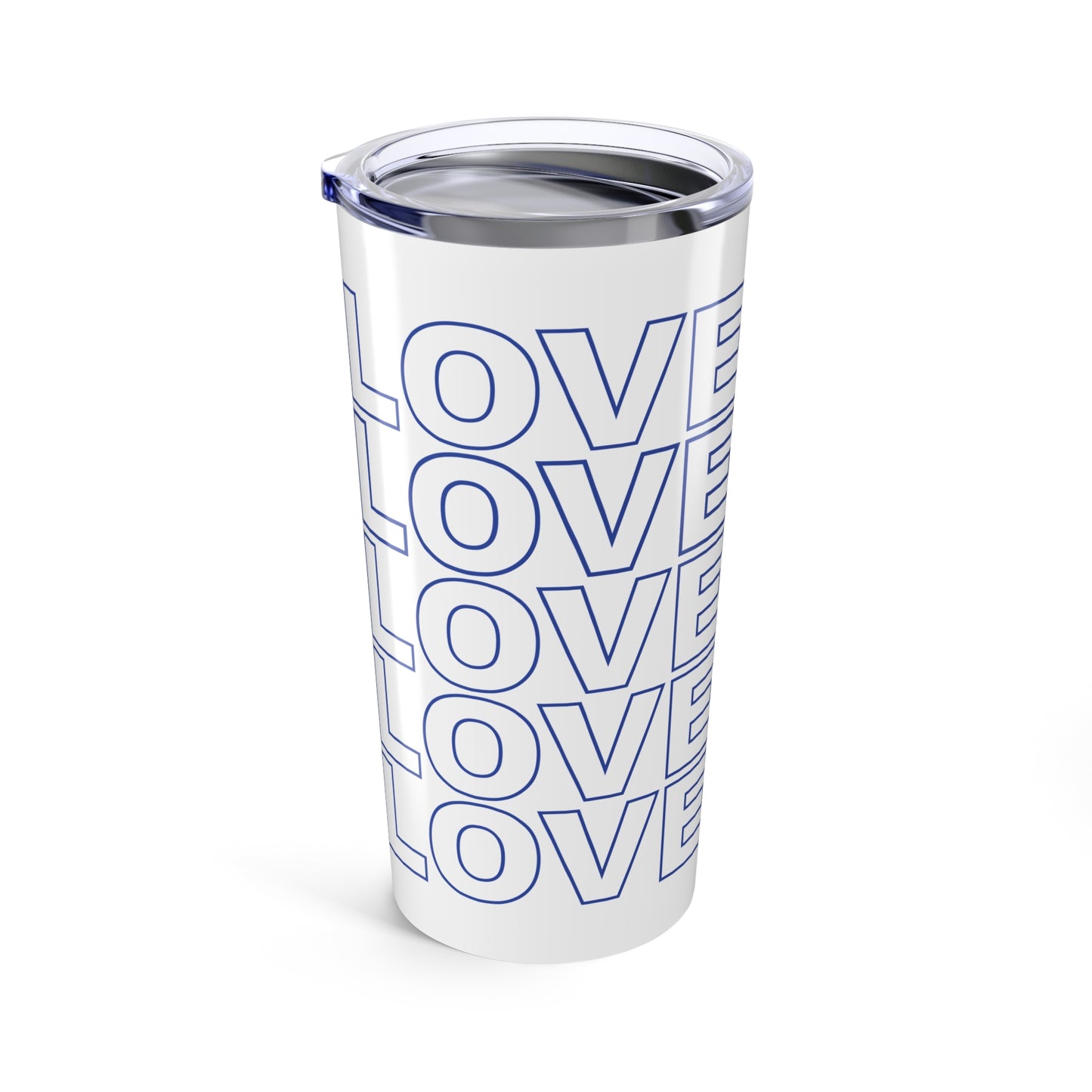 Live Love Be Peace LOVE stack 20oz insulated tumbler in blue with double-wall stainless steel design
