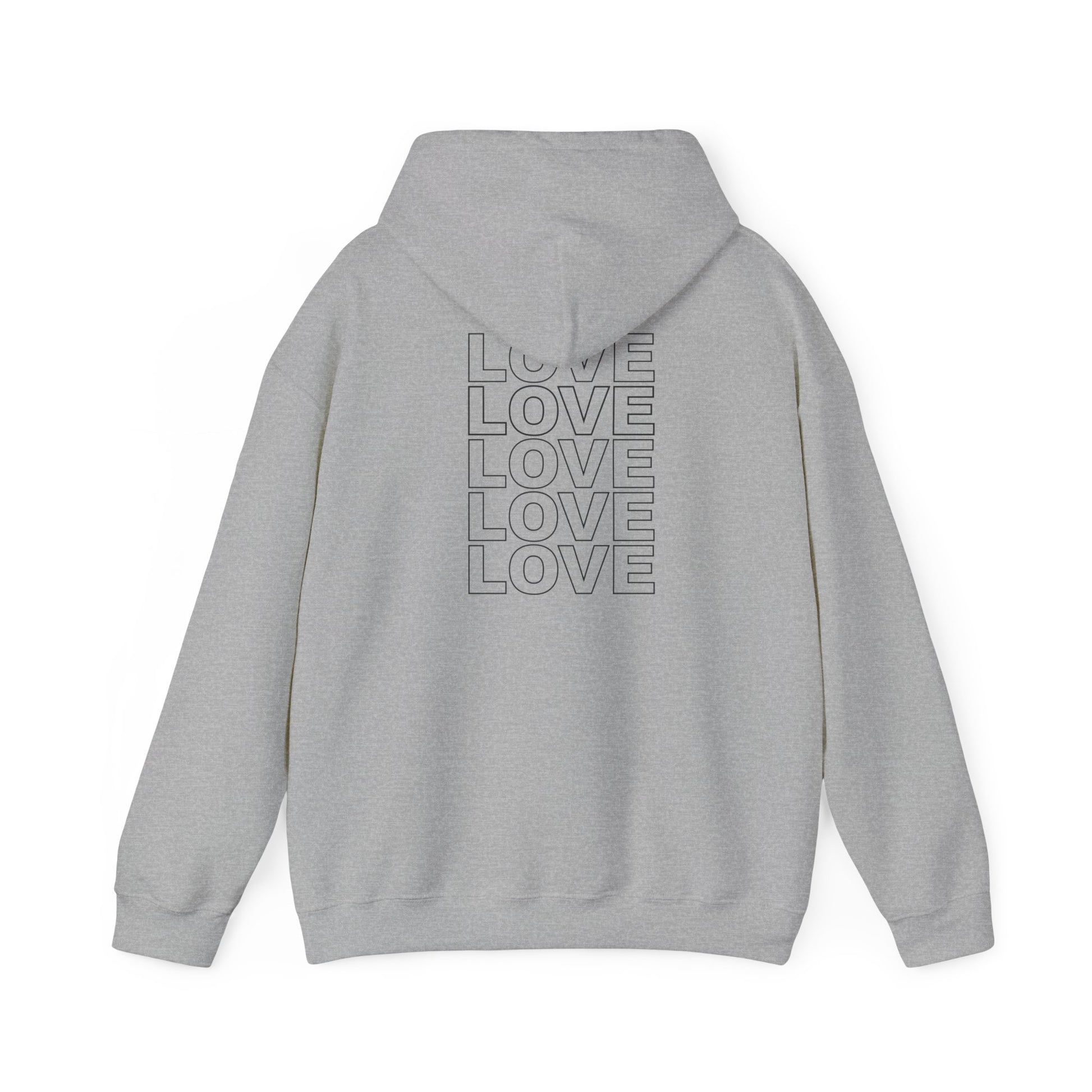 Live Love Be Peace LOVE stack back design pullover hoodie in black on grey