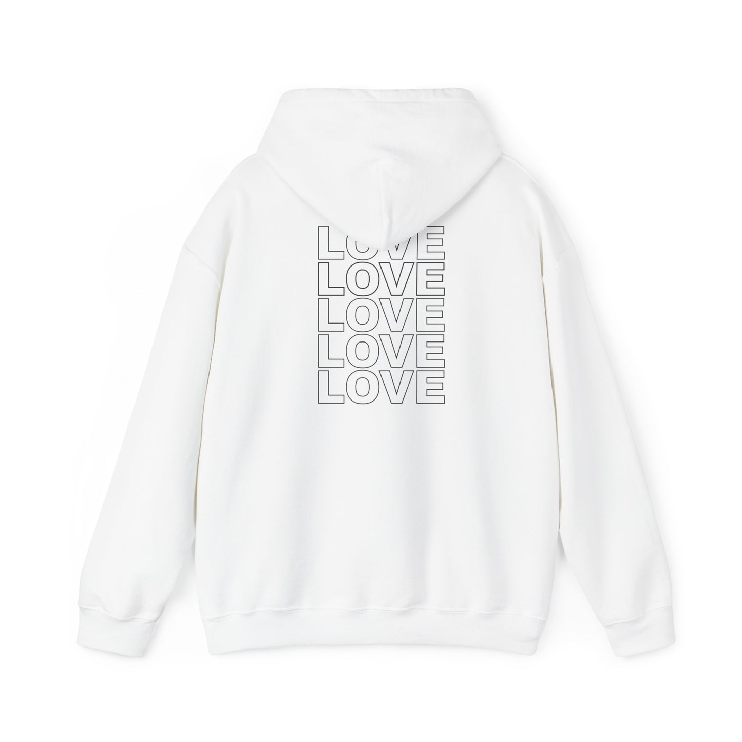 Live Love Be Peace LOVE stack back design pullover hoodie in black on white