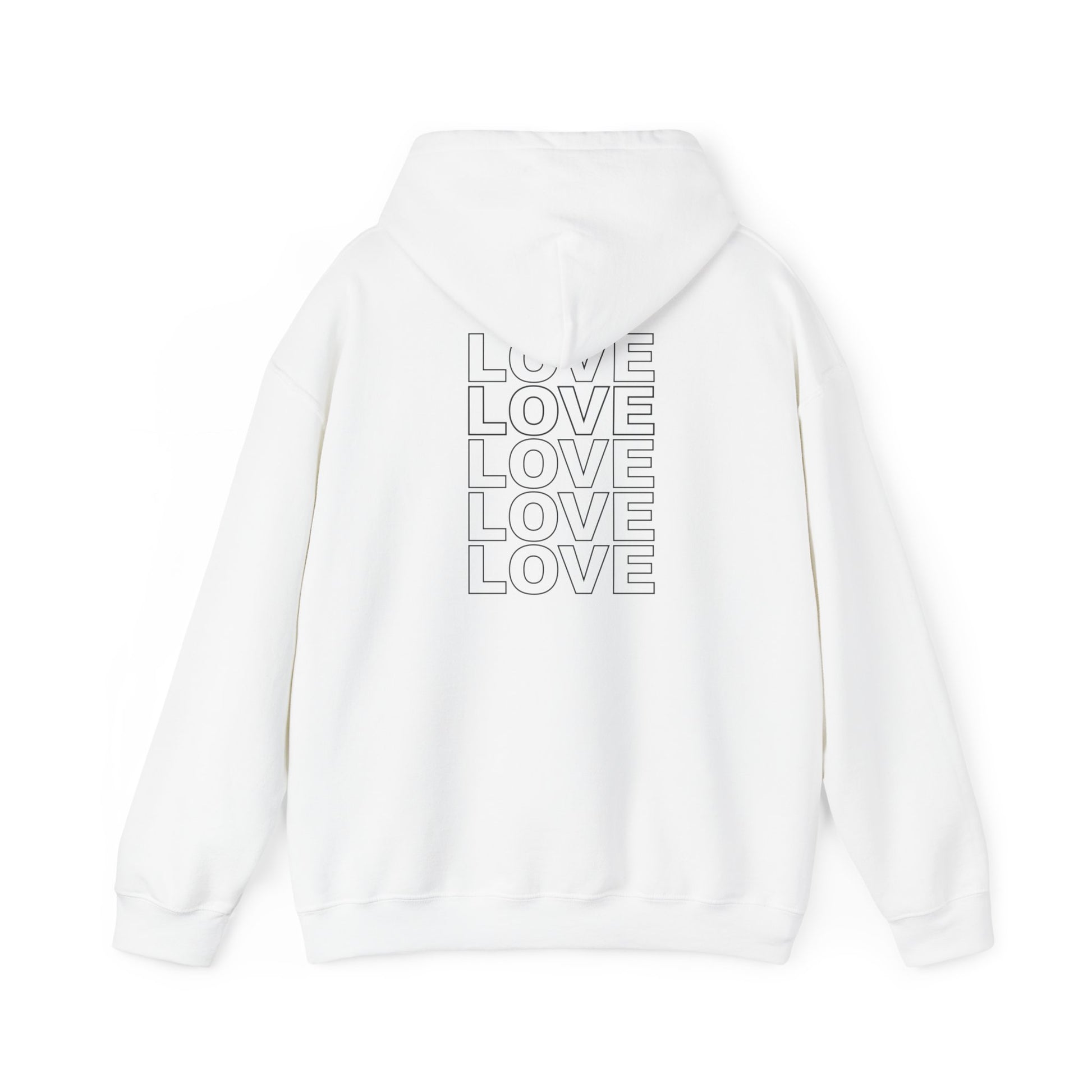 Live Love Be Peace LOVE stack back design pullover hoodie in black on white