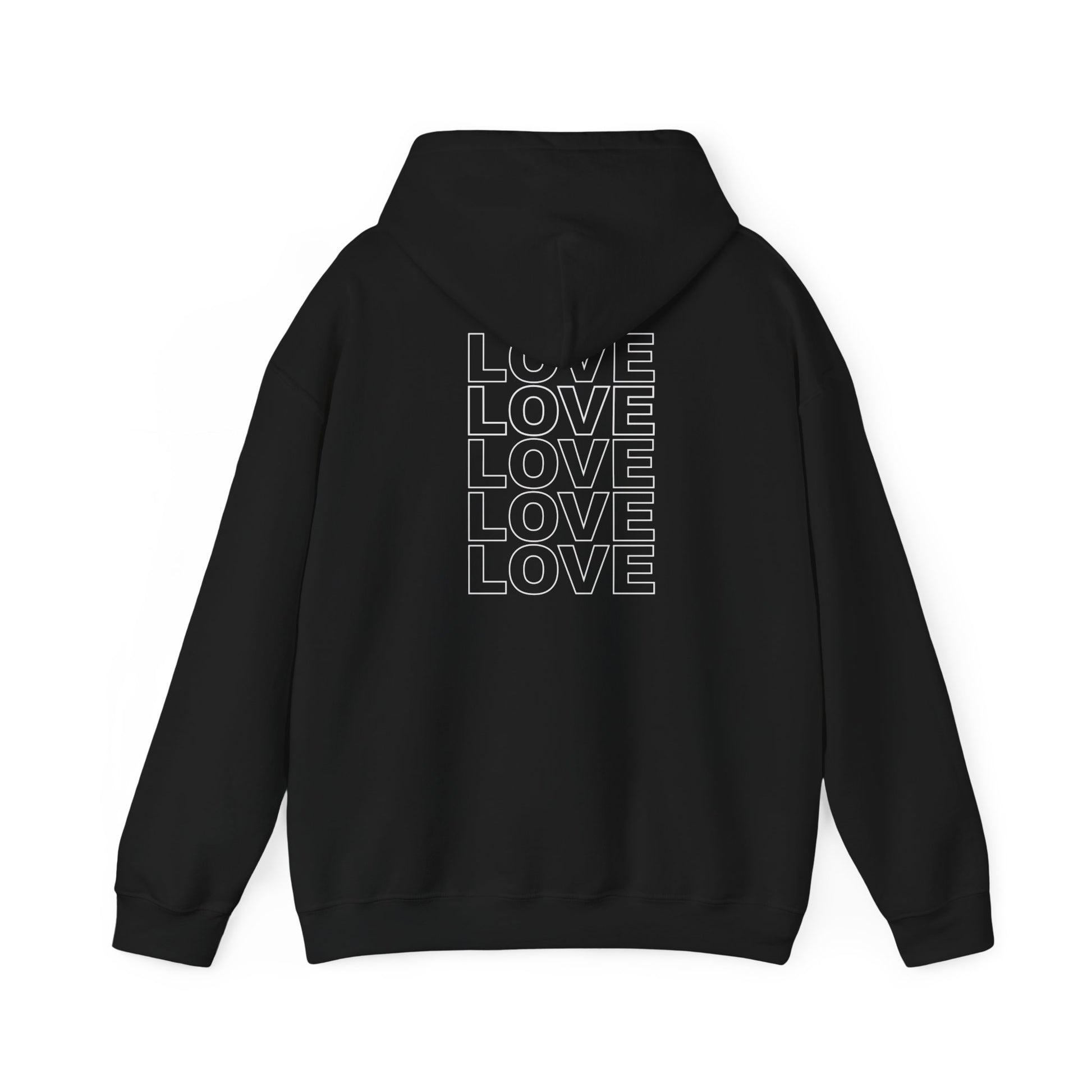 Live Love Be Peace LOVE stack back design pullover hoodie in white on black