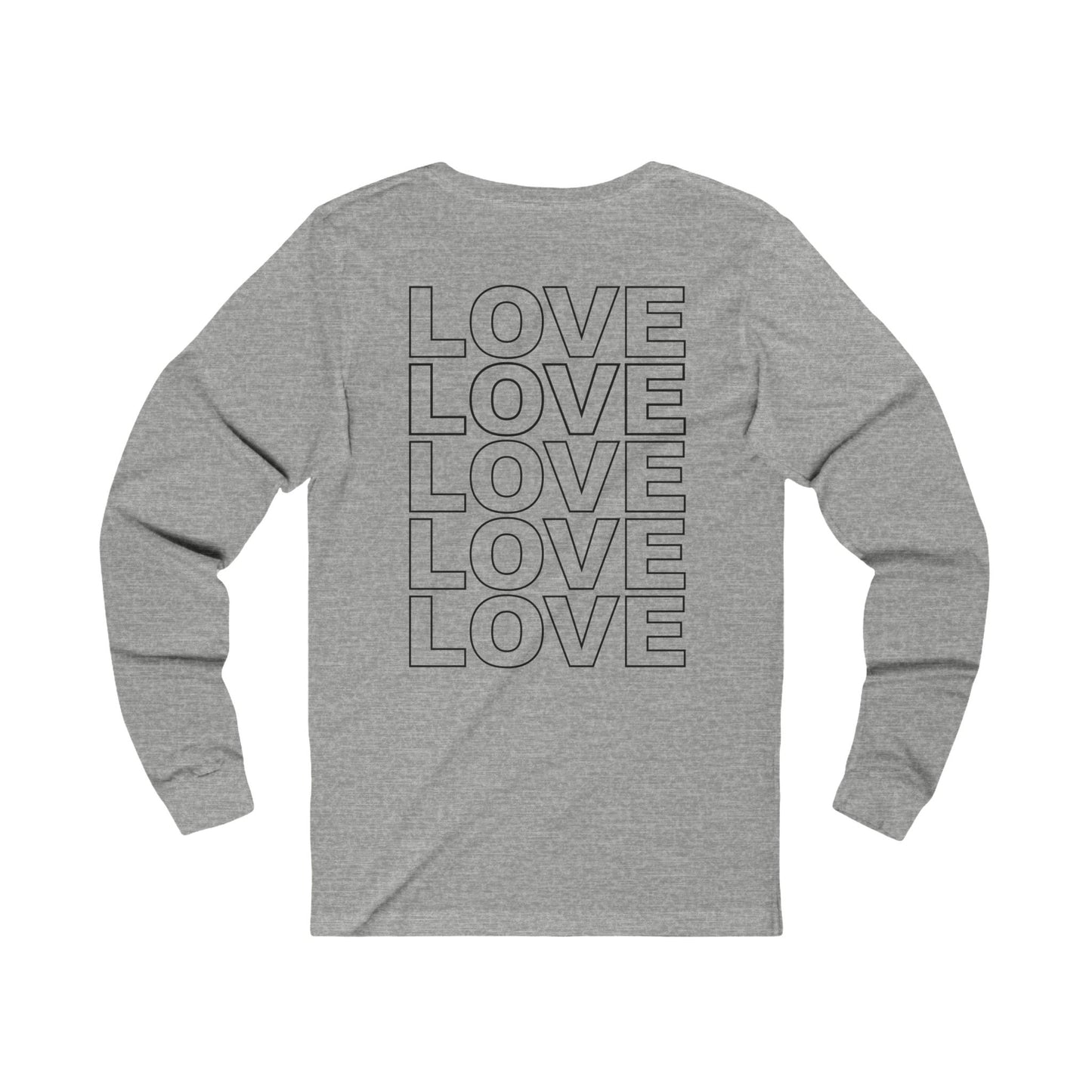 Live Love Be Peace LOVE back print long sleeve t shirt in black on grey
