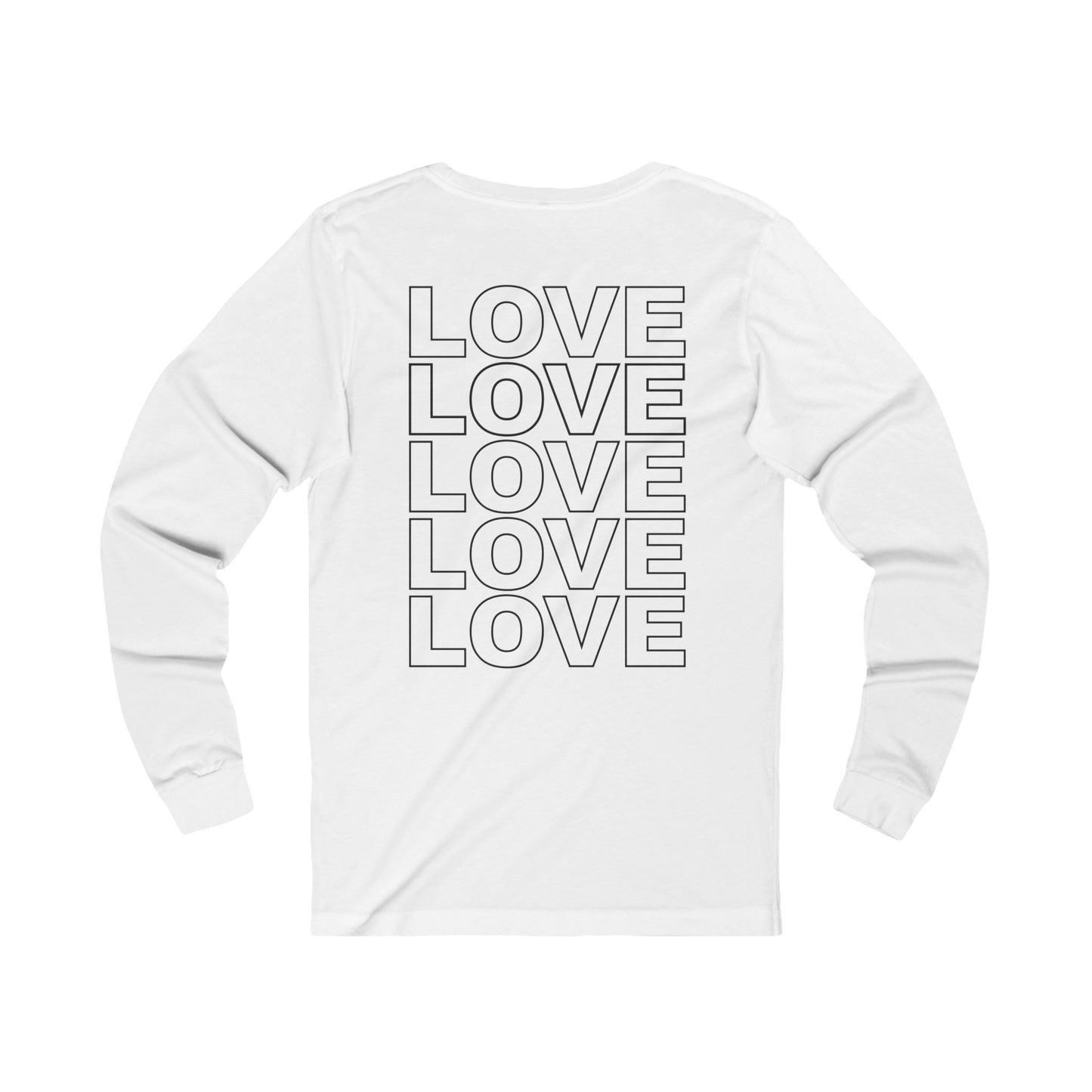 Live Love Be Peace LOVE back print long sleeve t shirt in black on white
