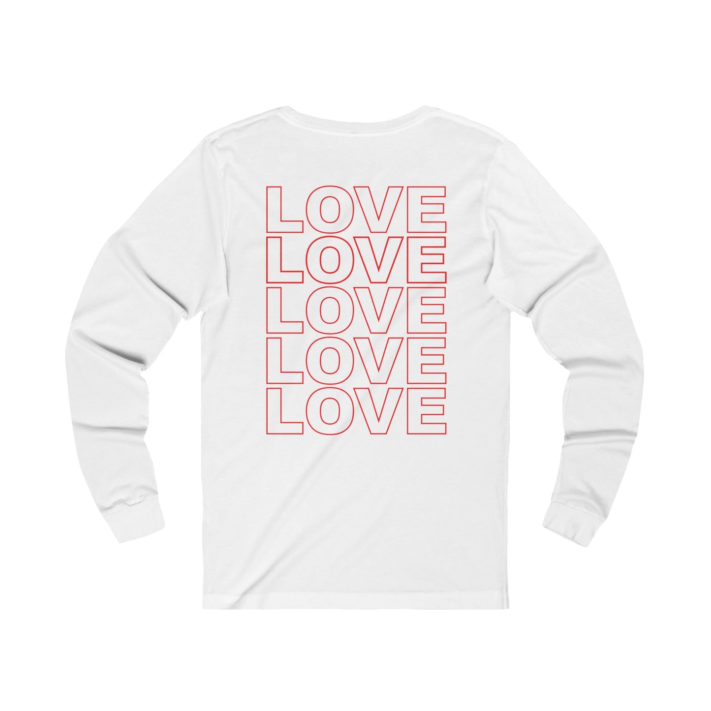 Live Love Be Peace LOVE back print long sleeve t shirt in red on white