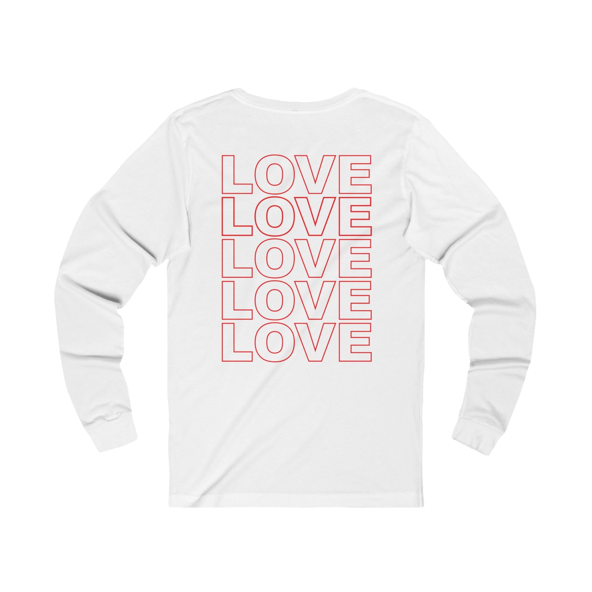 Live Love Be Peace LOVE back print long sleeve t shirt in red on white