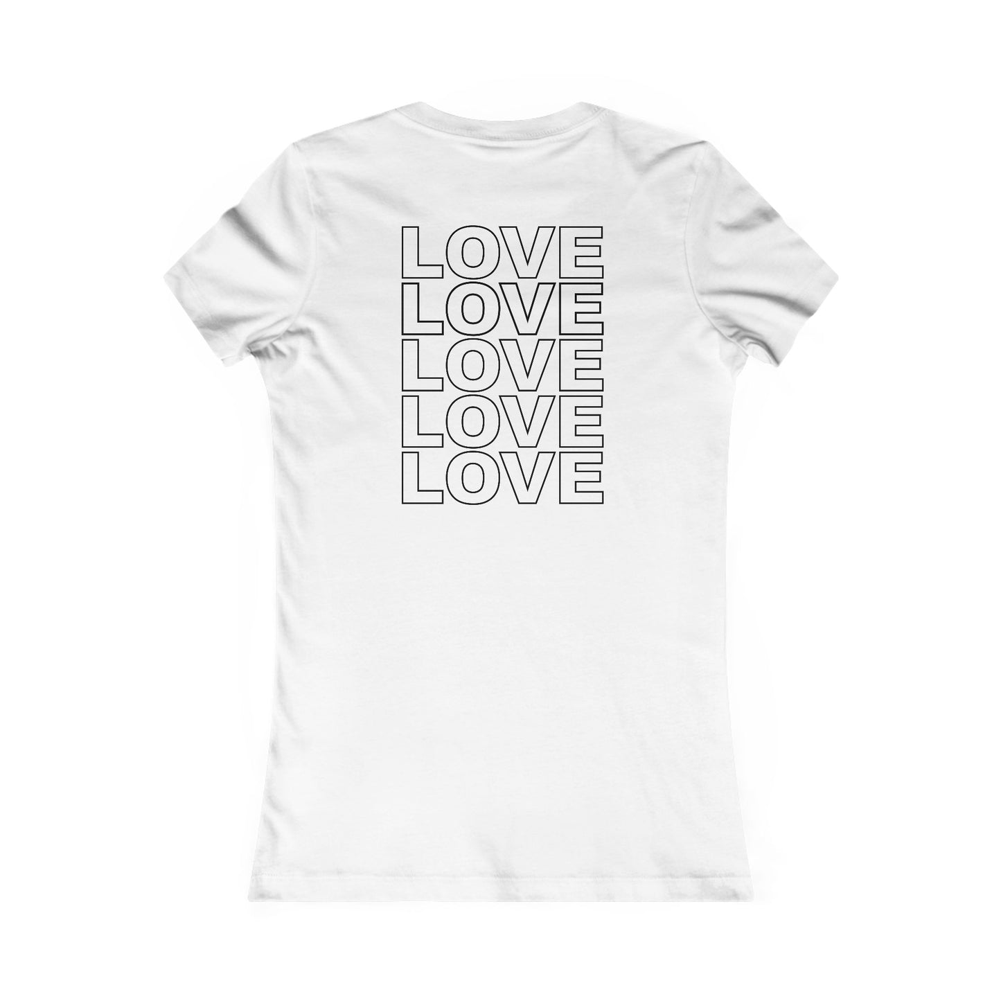 Live Love Be Peace LOVE back print women’s t shirt in black on white