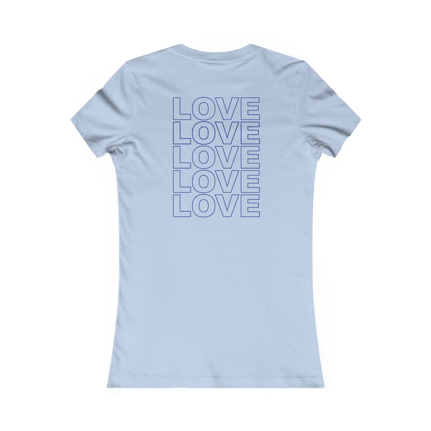 Live Love Be Peace LOVE back print women’s t shirt in blue on baby blue
