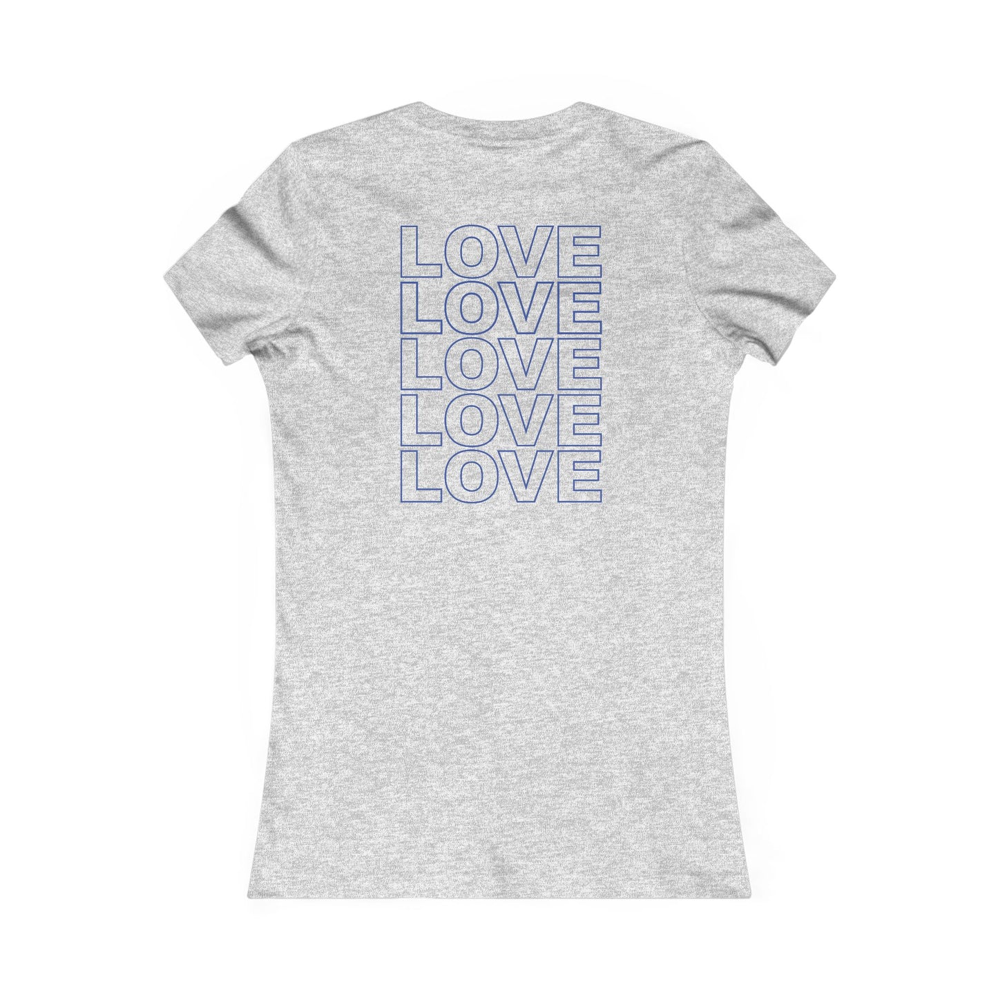 Live Love Be Peace LOVE back print women’s t shirt in blue on grey