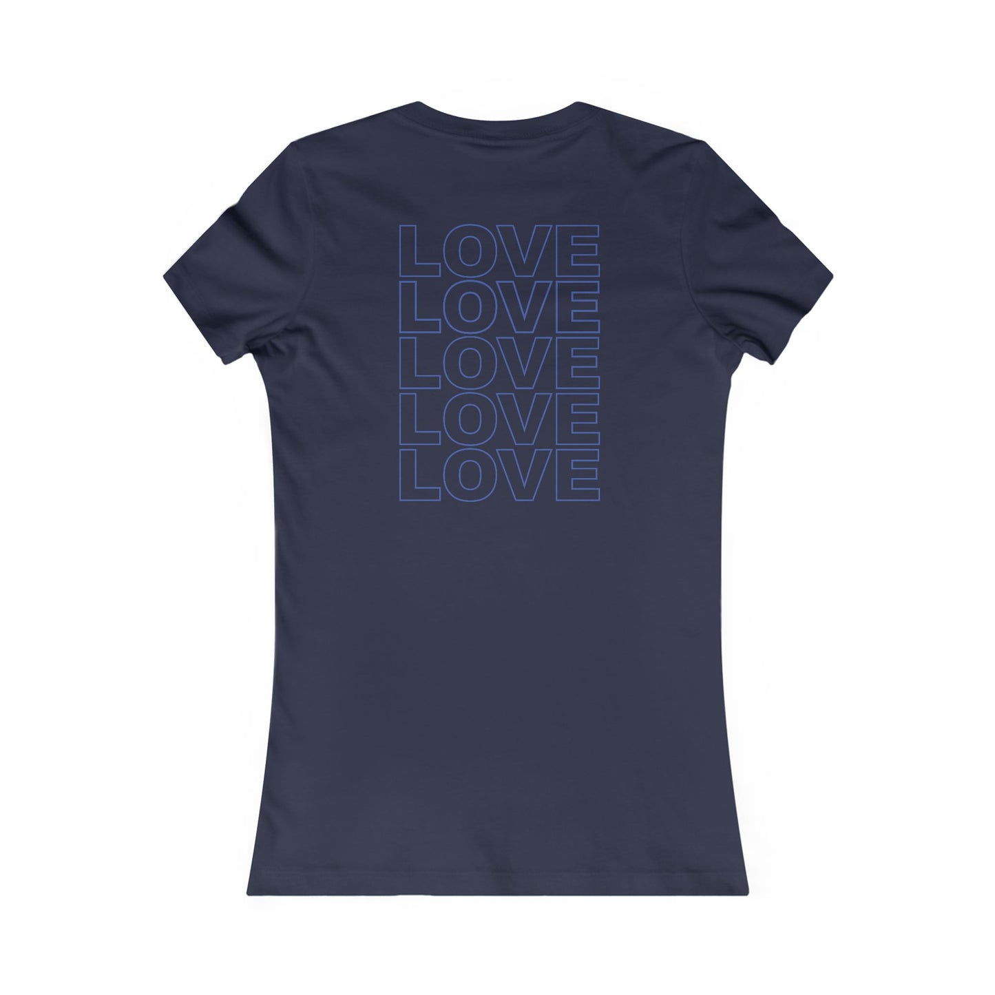 Live Love Be Peace LOVE back print women’s t shirt in blue on navy