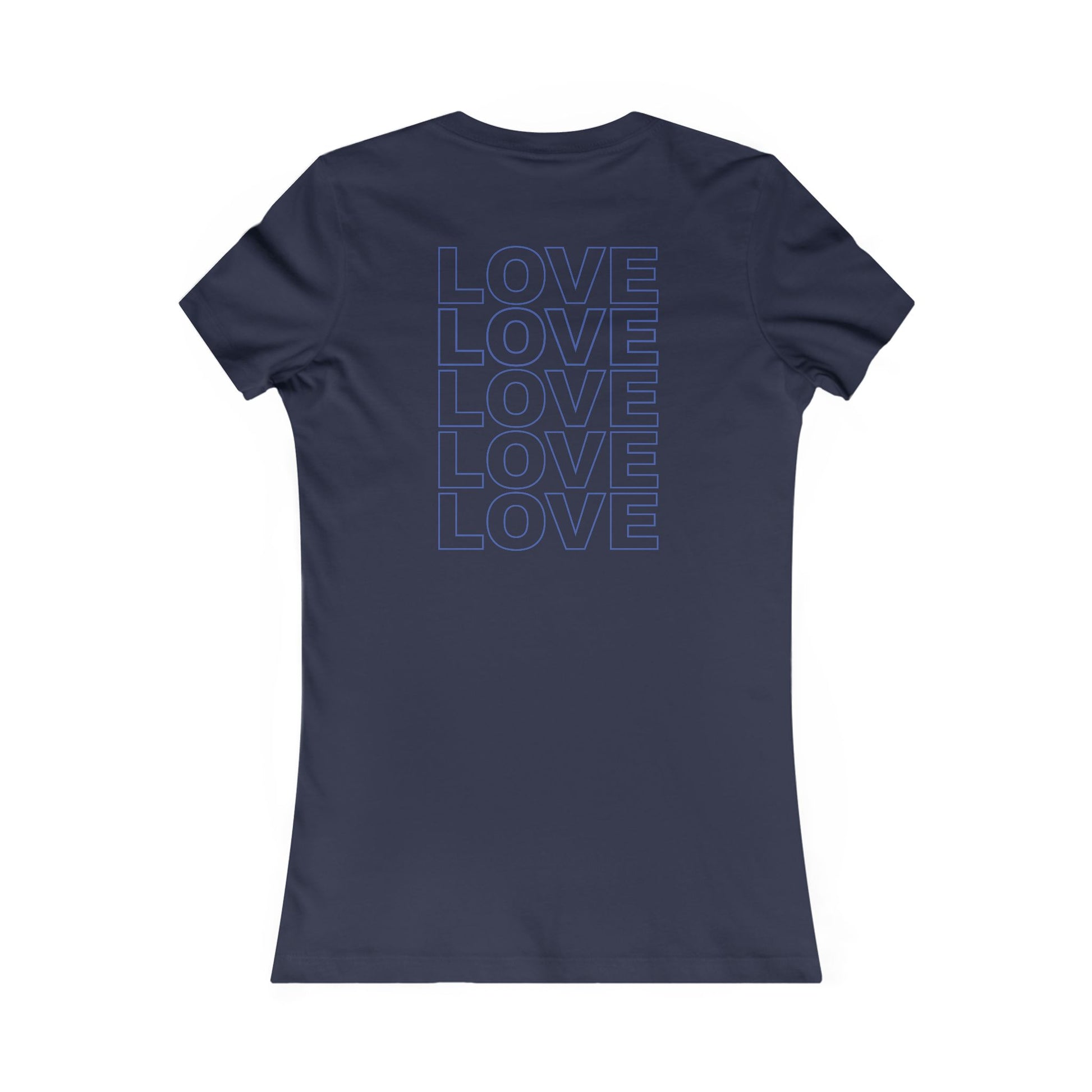 Live Love Be Peace LOVE back print women’s t shirt in blue on navy