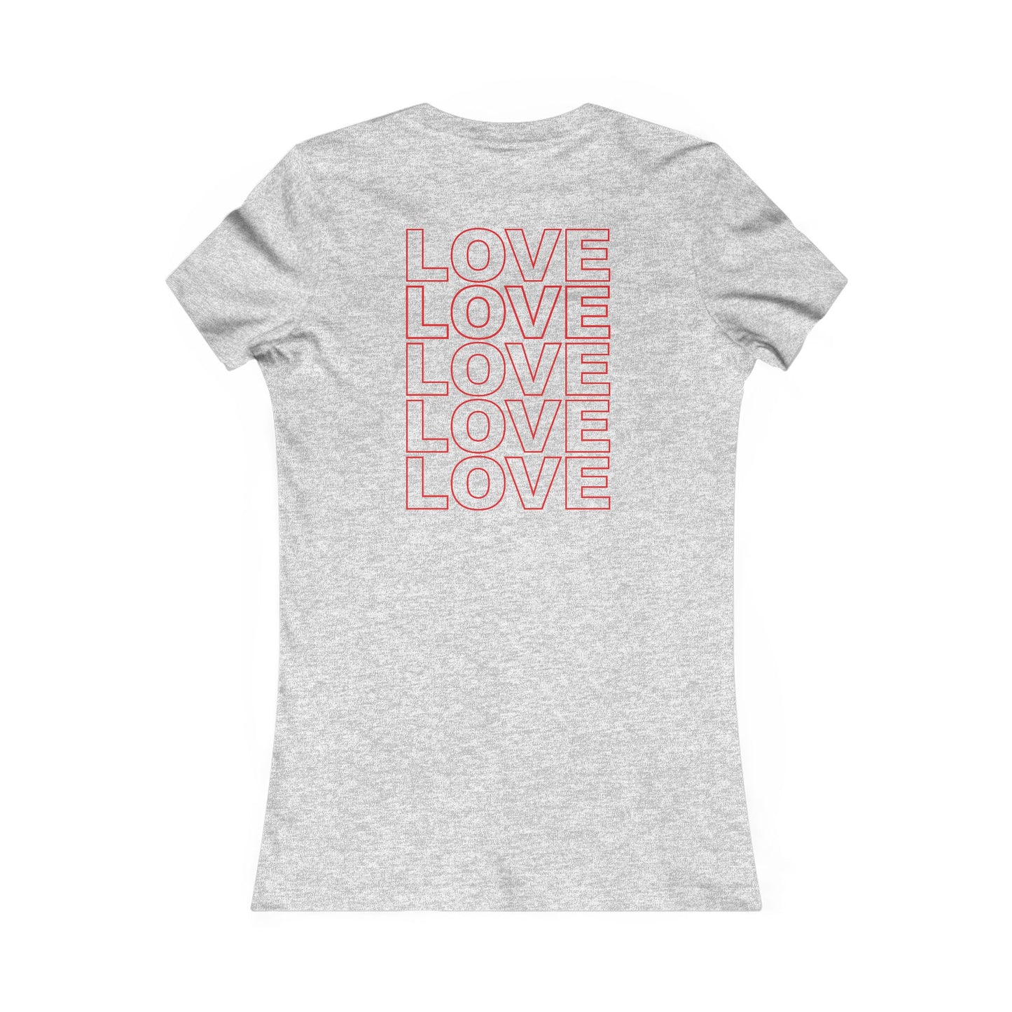 Live Love Be Peace LOVE back print women’s t shirt in red on grey