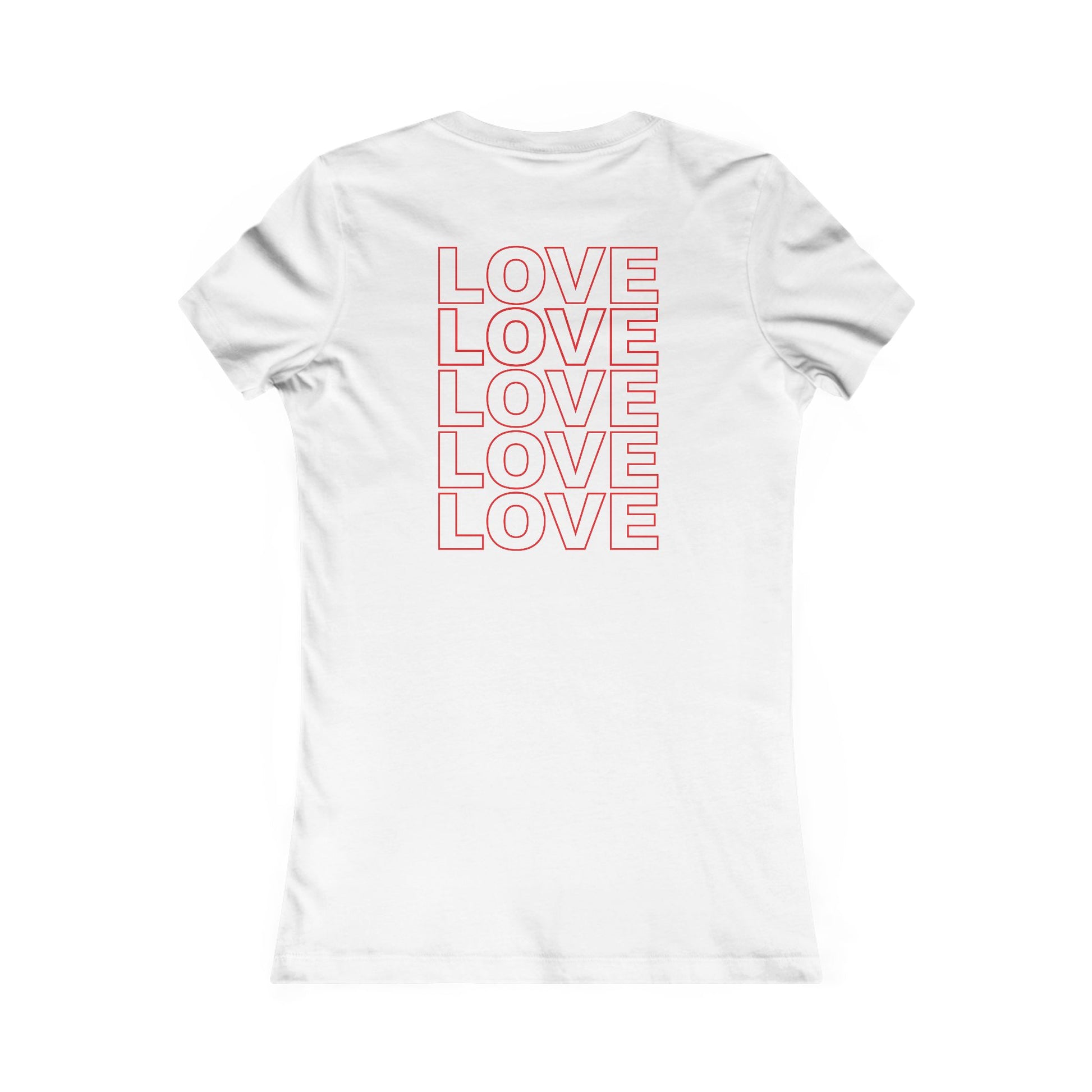 Live Love Be Peace LOVE back print women’s t shirt in red on white