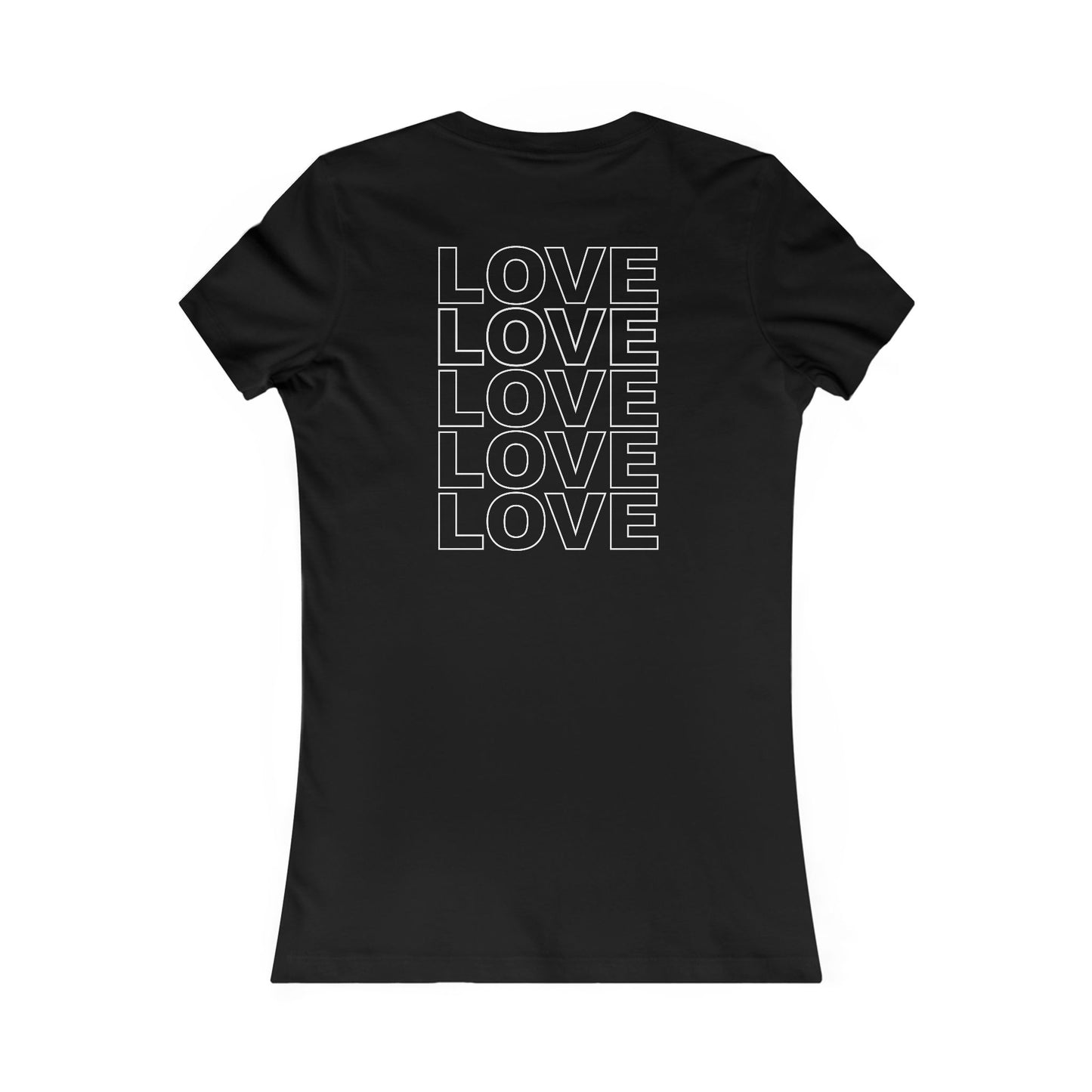 Live Love Be Peace LOVE back print women’s t shirt in white on black