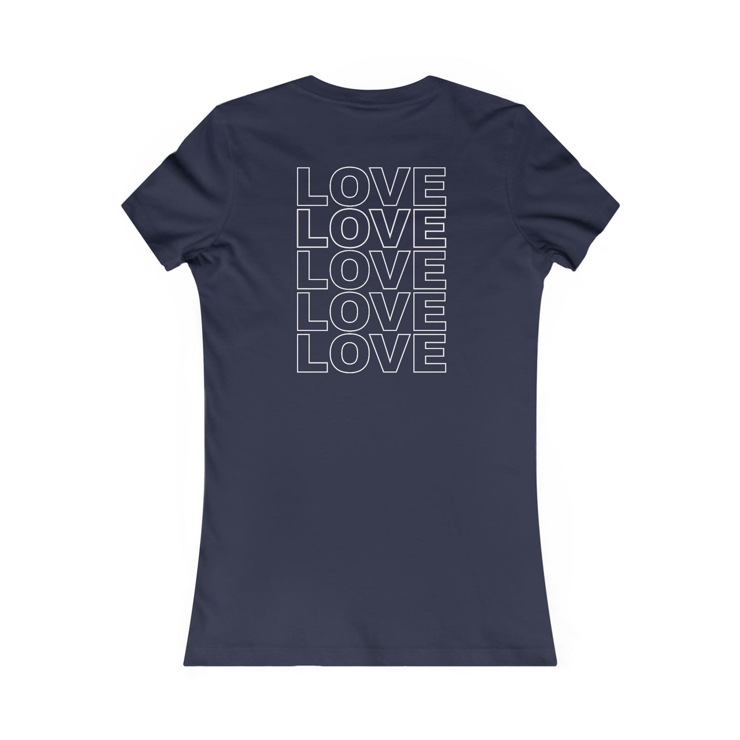 Live Love Be Peace LOVE back print women’s t shirt in blue on white