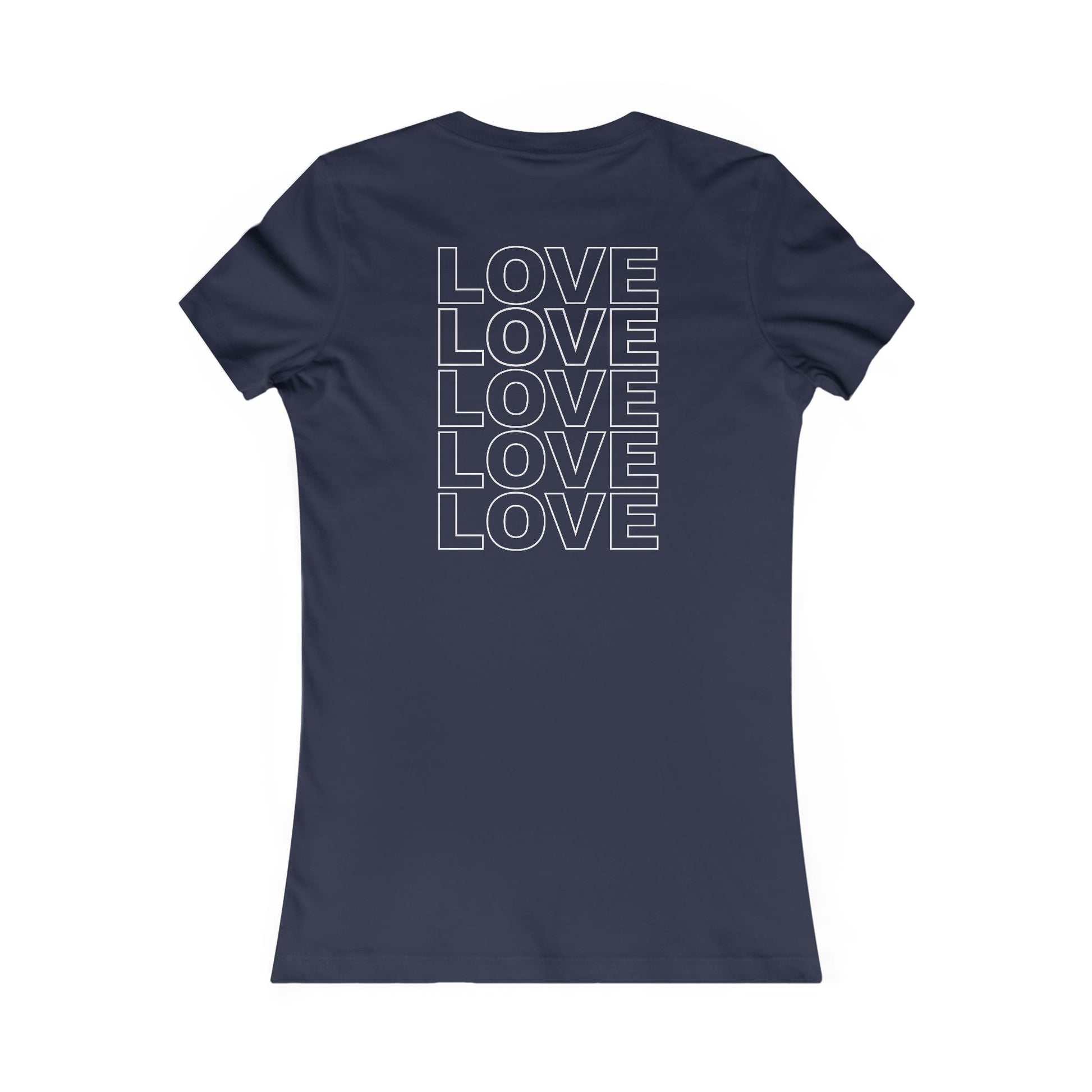 Live Love Be Peace LOVE back print women’s t shirt in blue on white