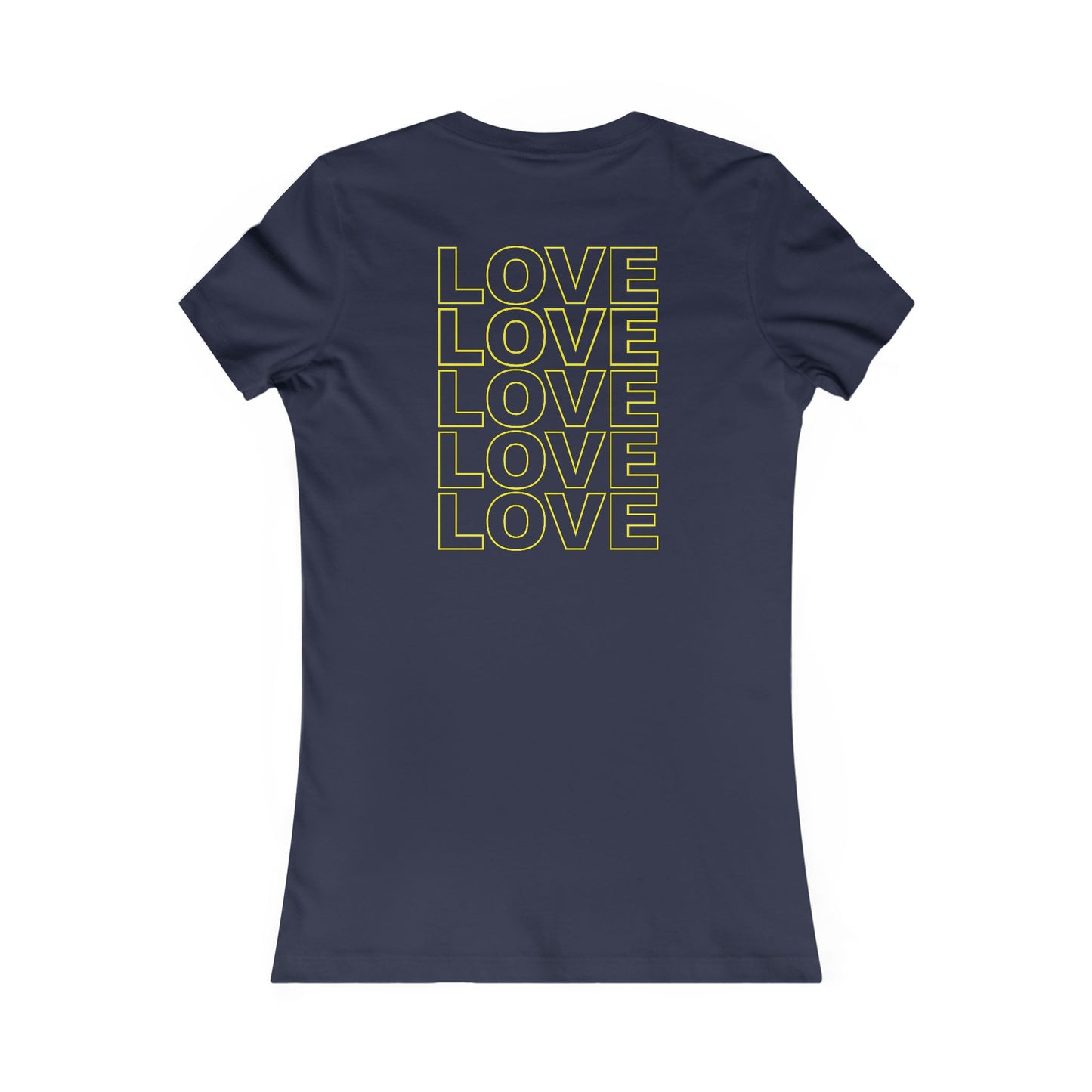 Live Love Be Peace LOVE back print women’s t shirt in yellow on navy