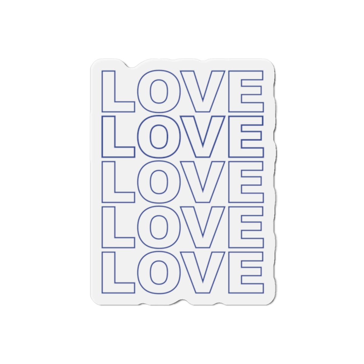 Live Love Be Peace LOVE stack die cut magnet in blue