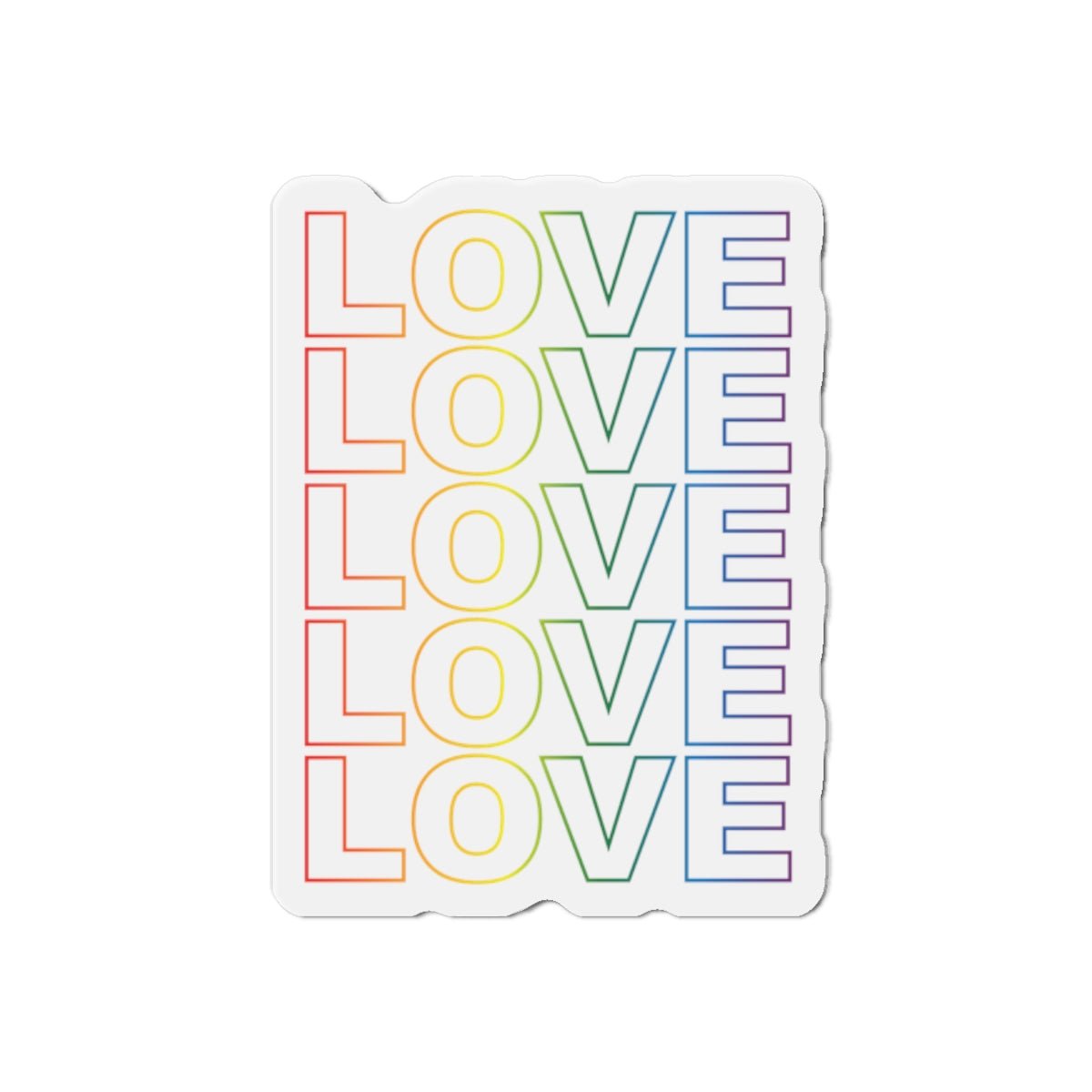 Live Love Be Peace LOVE stack die cut magnet in rainbow