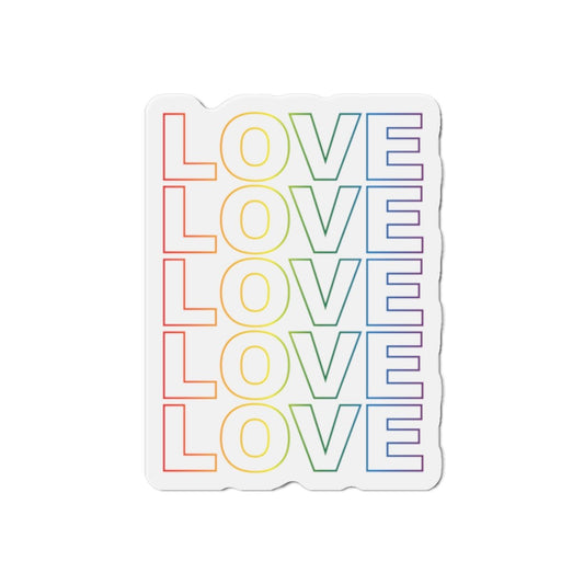 Live Love Be Peace LOVE stack die cut magnet in rainbow