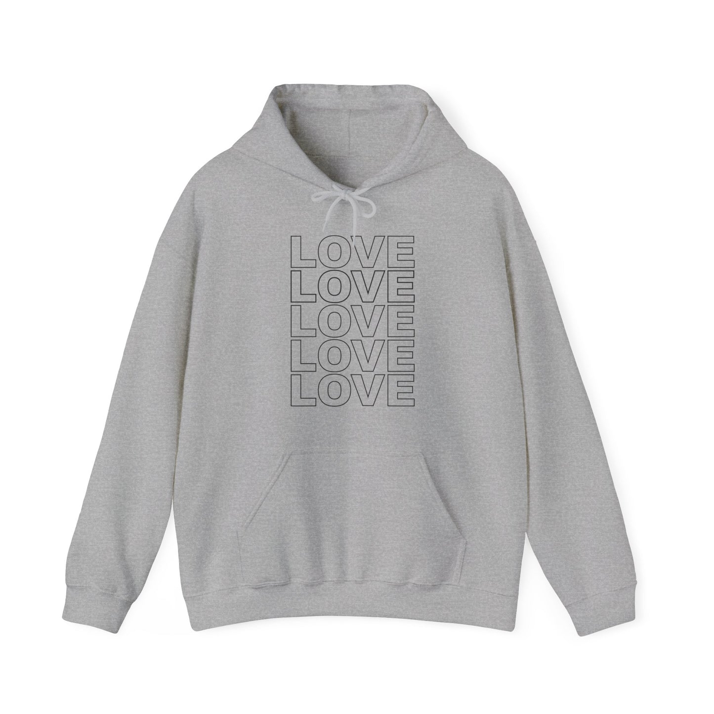 Live Love Be Peace LOVE stack front pullover hoodie in black on grey